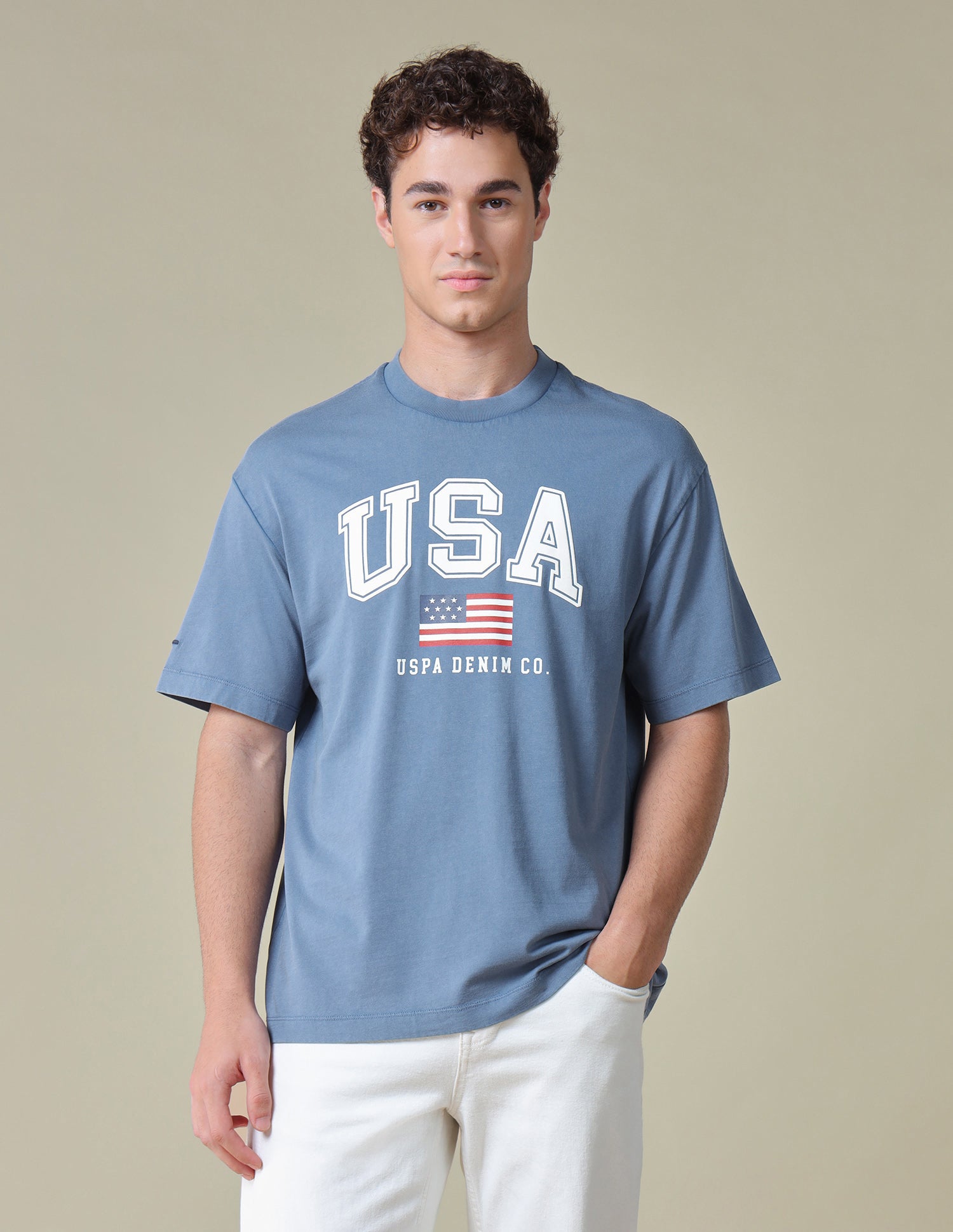 Typographic Brand Printed Relaxed Fit T-Shirt Blue - U.S. Polo Assn. India | Large