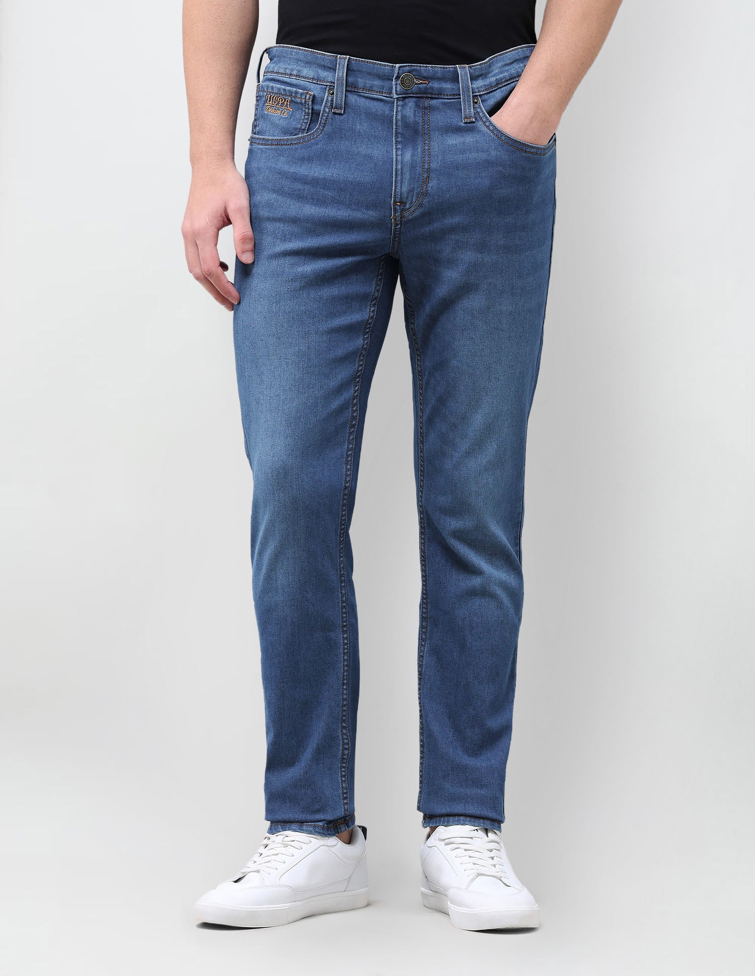 Solid Slim Tapered Fit Jeans Blue - U.S. Polo Assn. India | Large