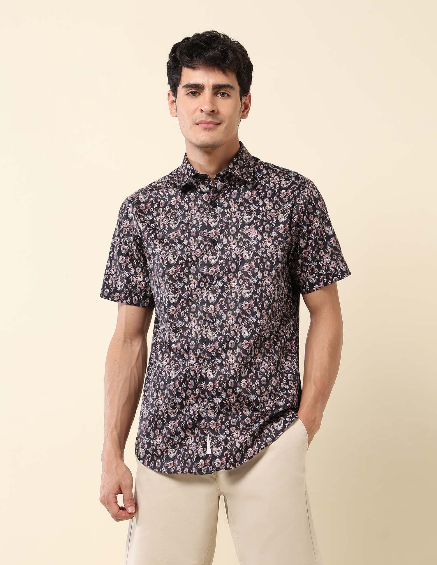Floral Printed Pure Cotton Shirt Light Navy - U.S. Polo Assn. India | Large