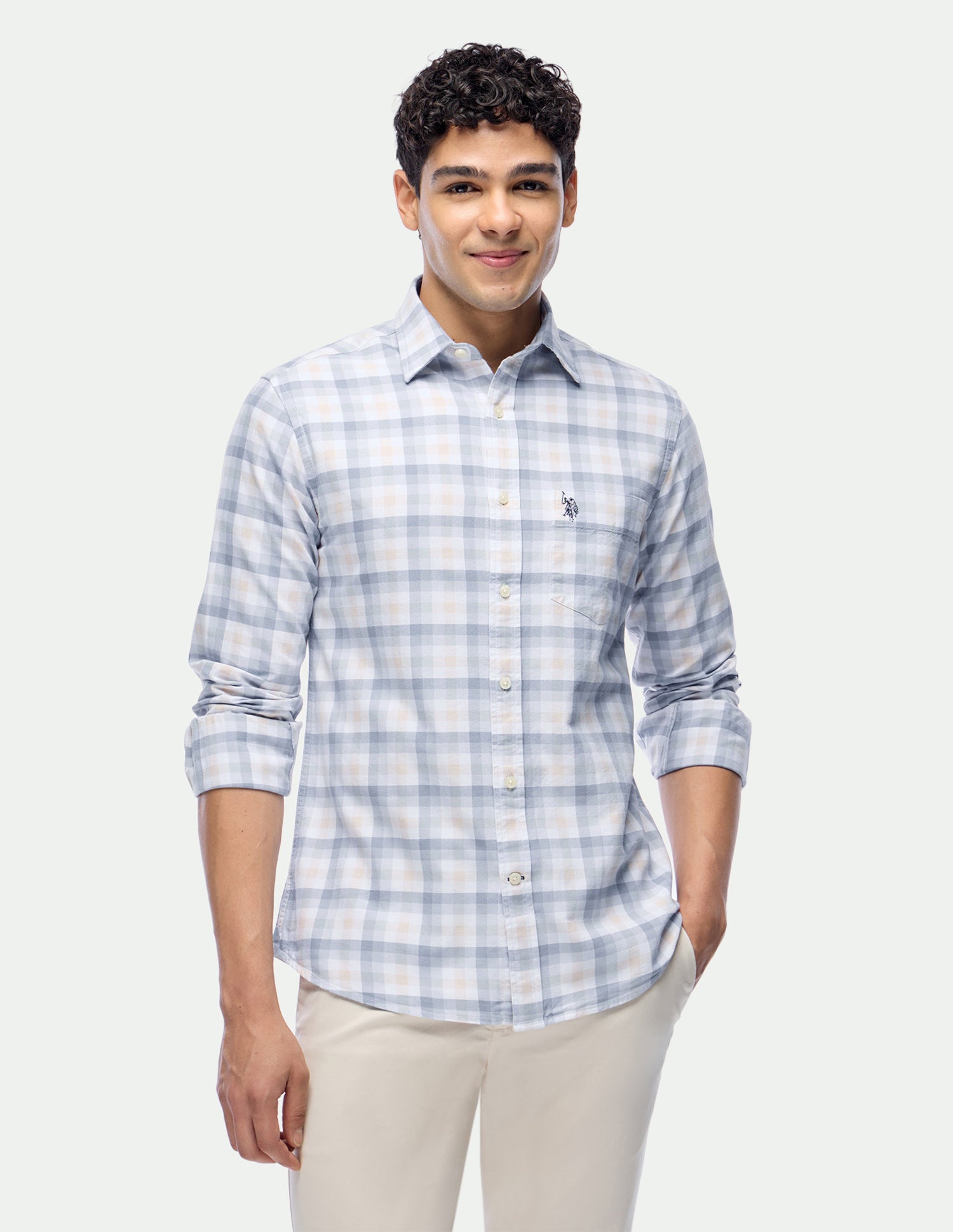 Oxford Grid Tattersall Checked Shirt Light Blue - U.S. Polo Assn. India | Large
