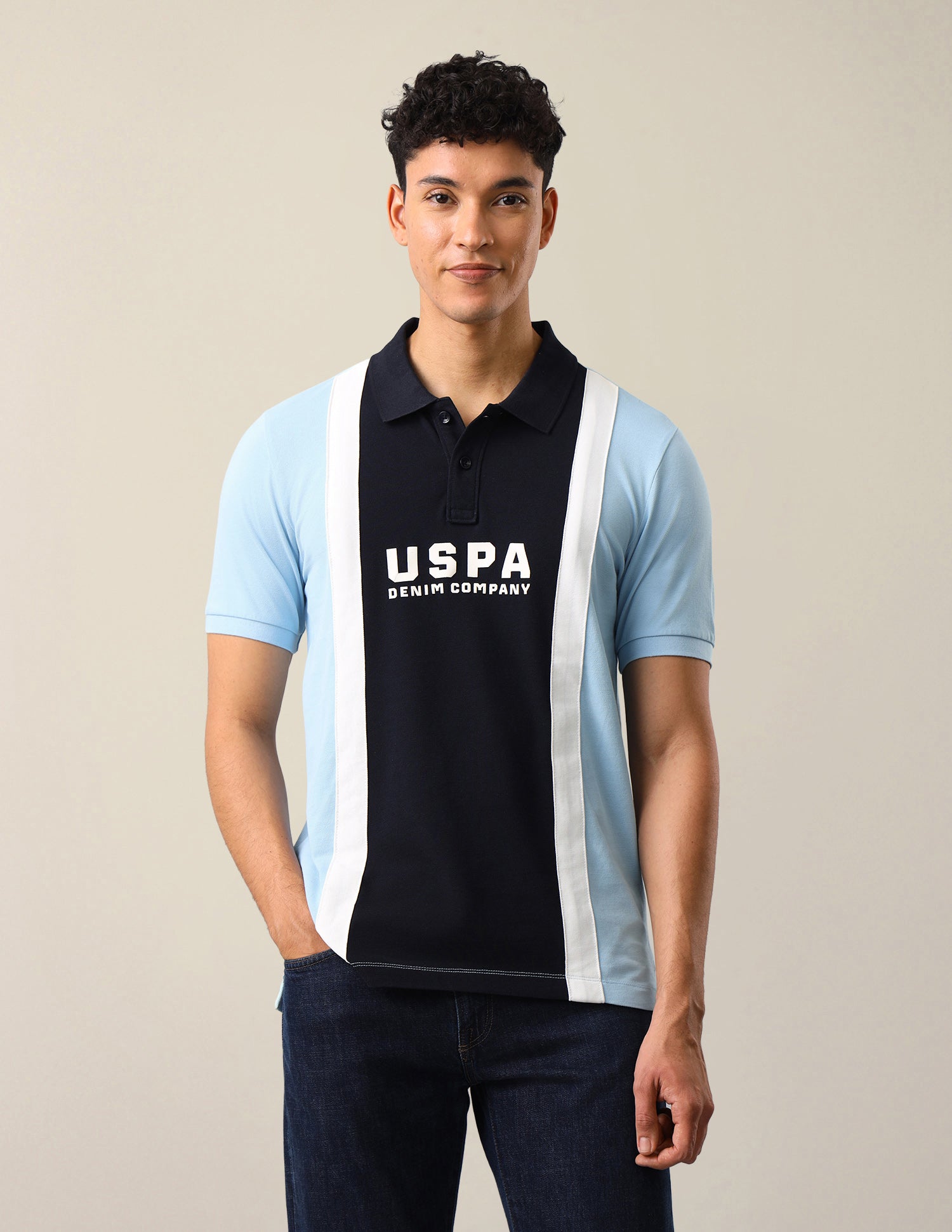 Colourblocked Slim Fit Polo Shirt Light Blue - U.S. Polo Assn. India | Large