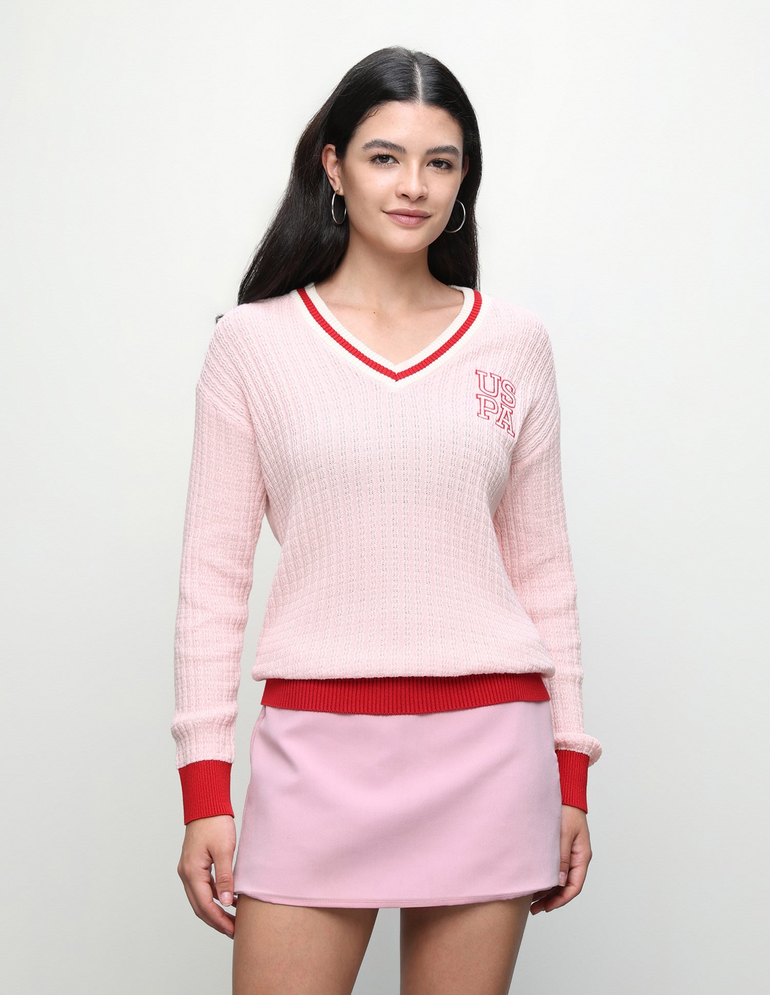 Textured Regular Fit Sweater Pink - U.S. Polo Assn. India | Large
