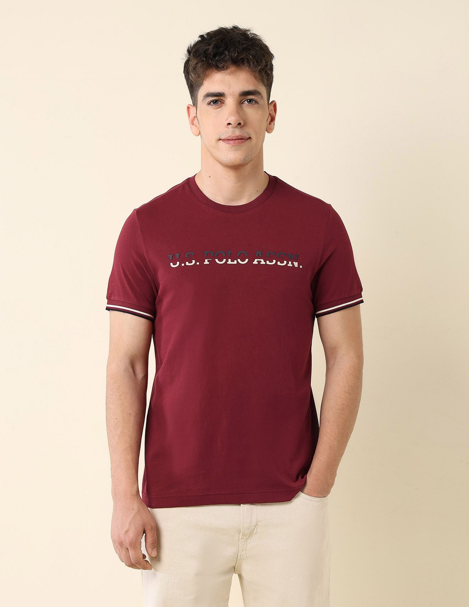 Brand Printed Slim Fit T-Shirt Wine - U.S. POLO ASSN. | Large