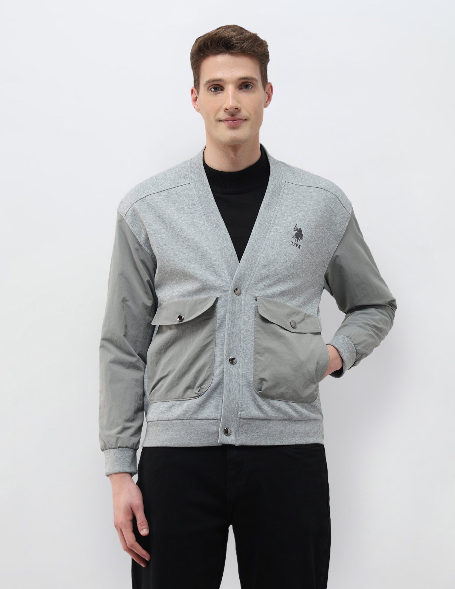 Solid Regular Fit Jacket Grey Melange - U.S. Polo Assn. India | Large
