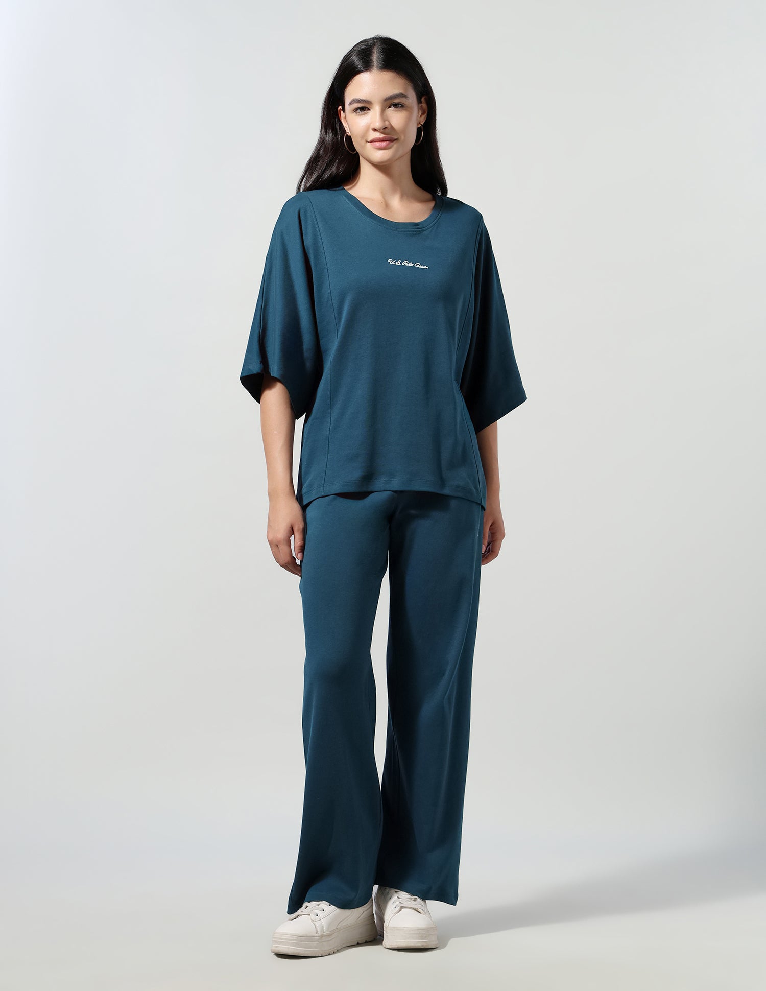 Solid T-Shirt With Wide Leg Track Pants Teal - U.S. Polo Assn. India | Large