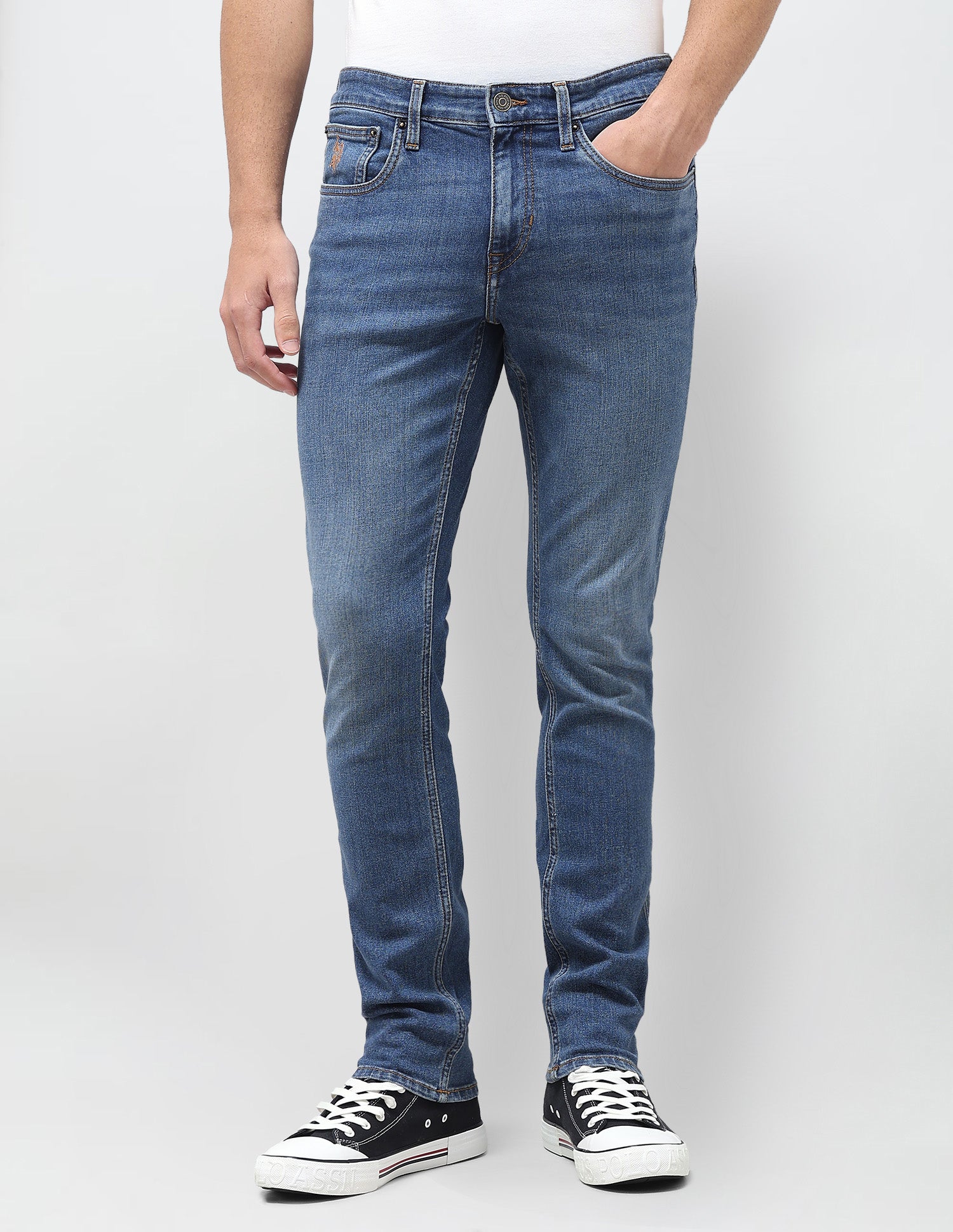 Brandon Slim Tapered Fit Blue Jeans Mid Blue - U.S. Polo Assn. India | Large