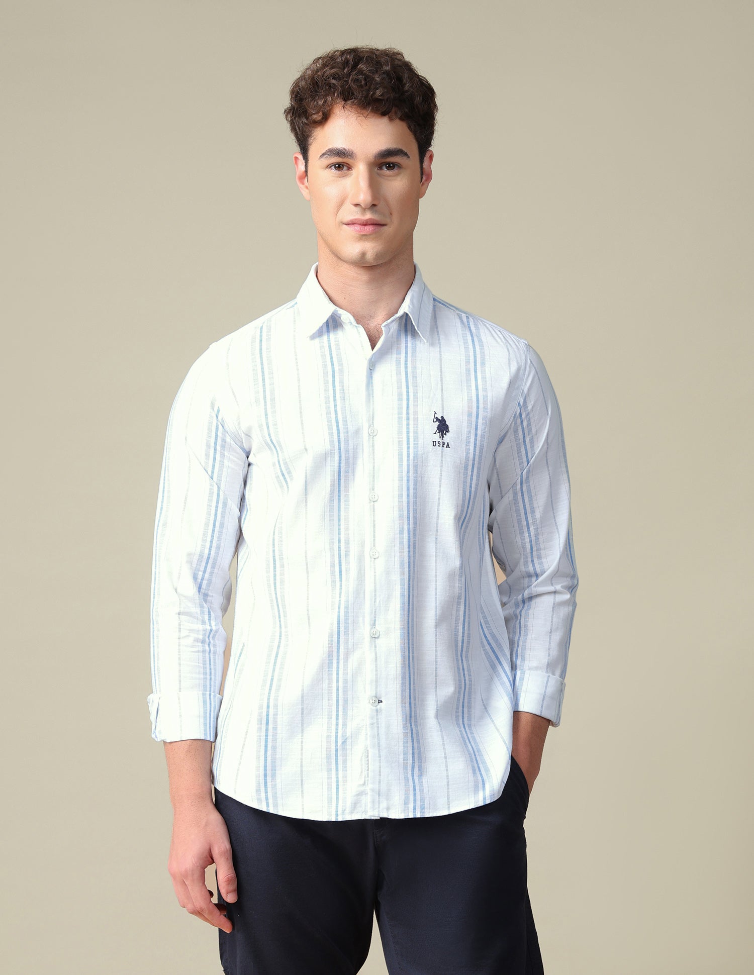 Vertical Striped Regular Fit Shirt Blue - U.S. Polo Assn. India | Large
