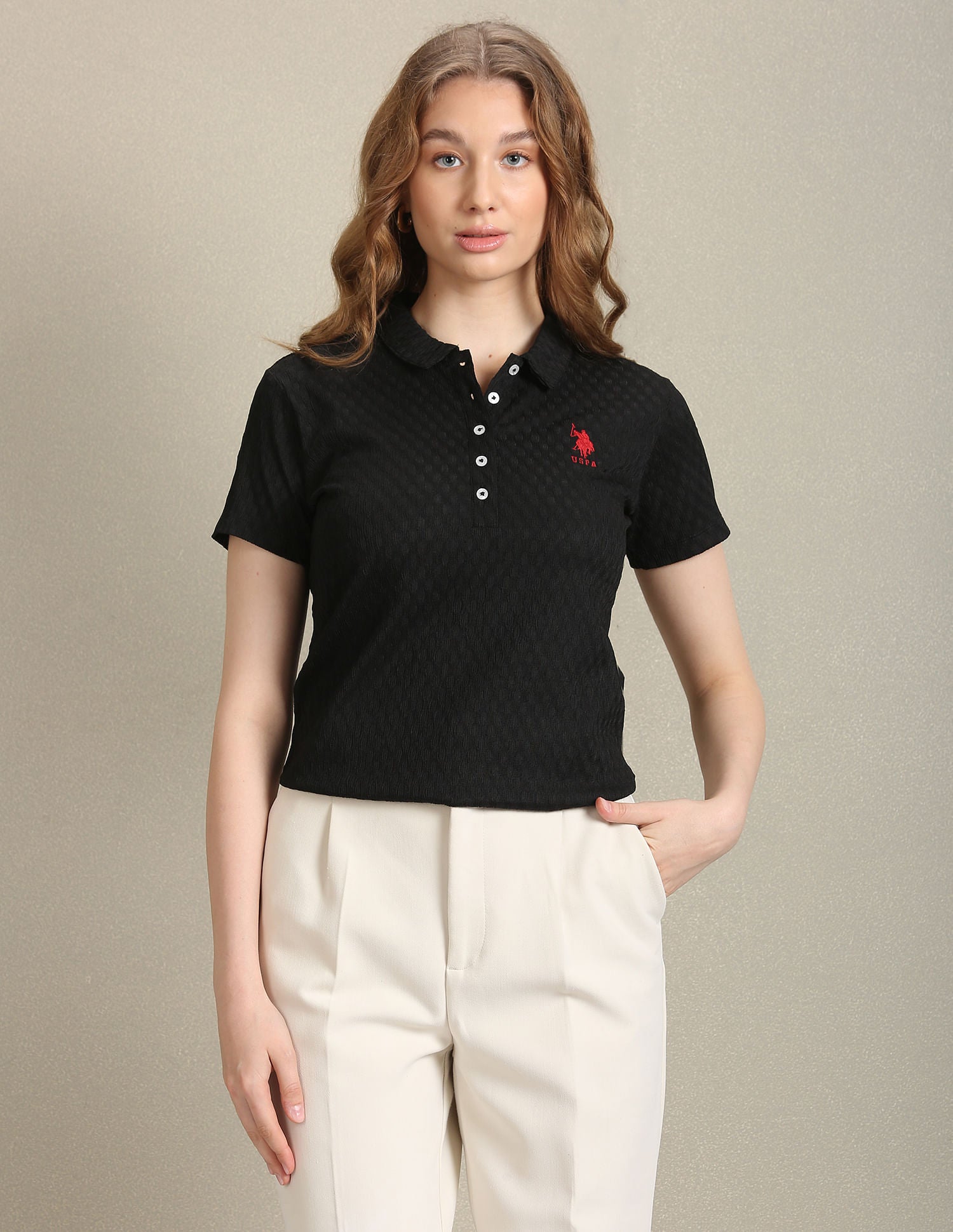 Patterned Knit Solid Polo Shirt Black - U.S. POLO ASSN. | Large