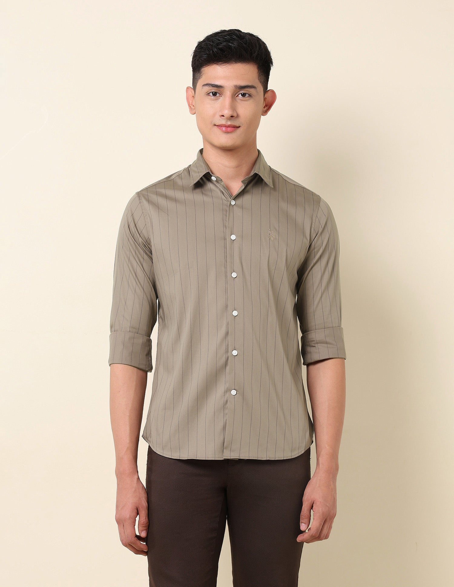 Vertical Striped Tailored Fit Shirt Brown - U.S. Polo Assn. India | Large