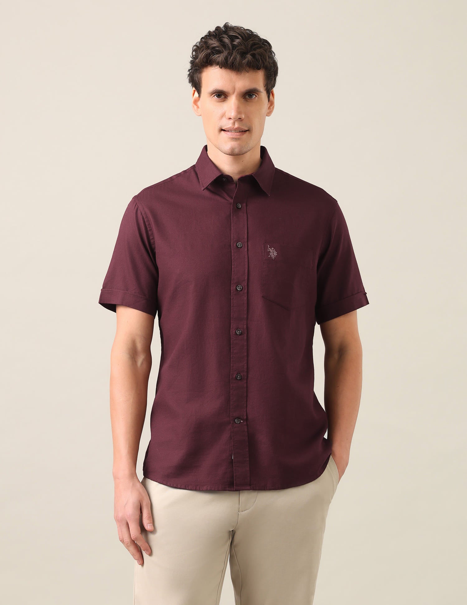 Solid Dobby Shirt Maroon - U.S. Polo Assn. India | Large