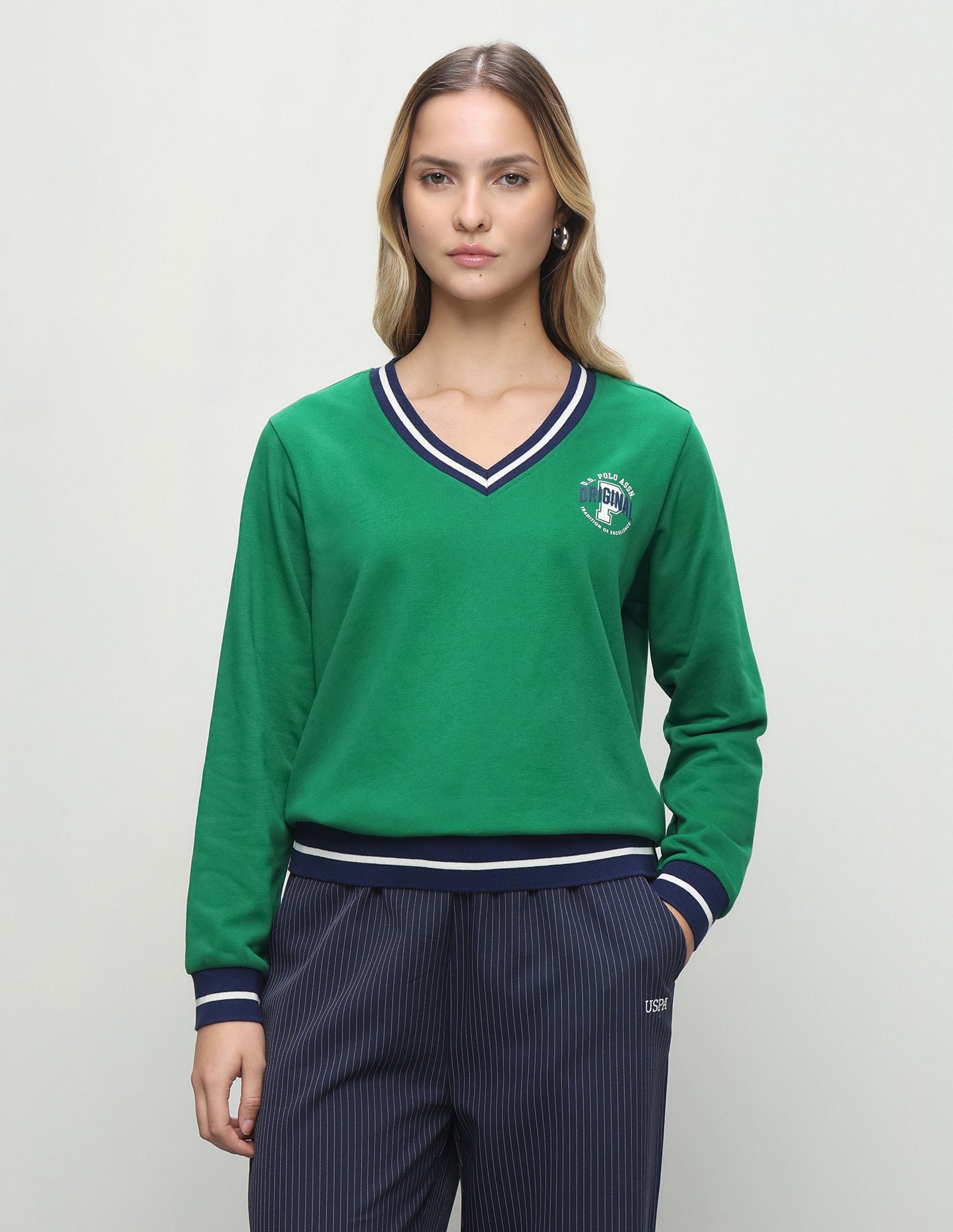 Solid Regular Fit Sweatshirt Green - U.S. Polo Assn. India | Large