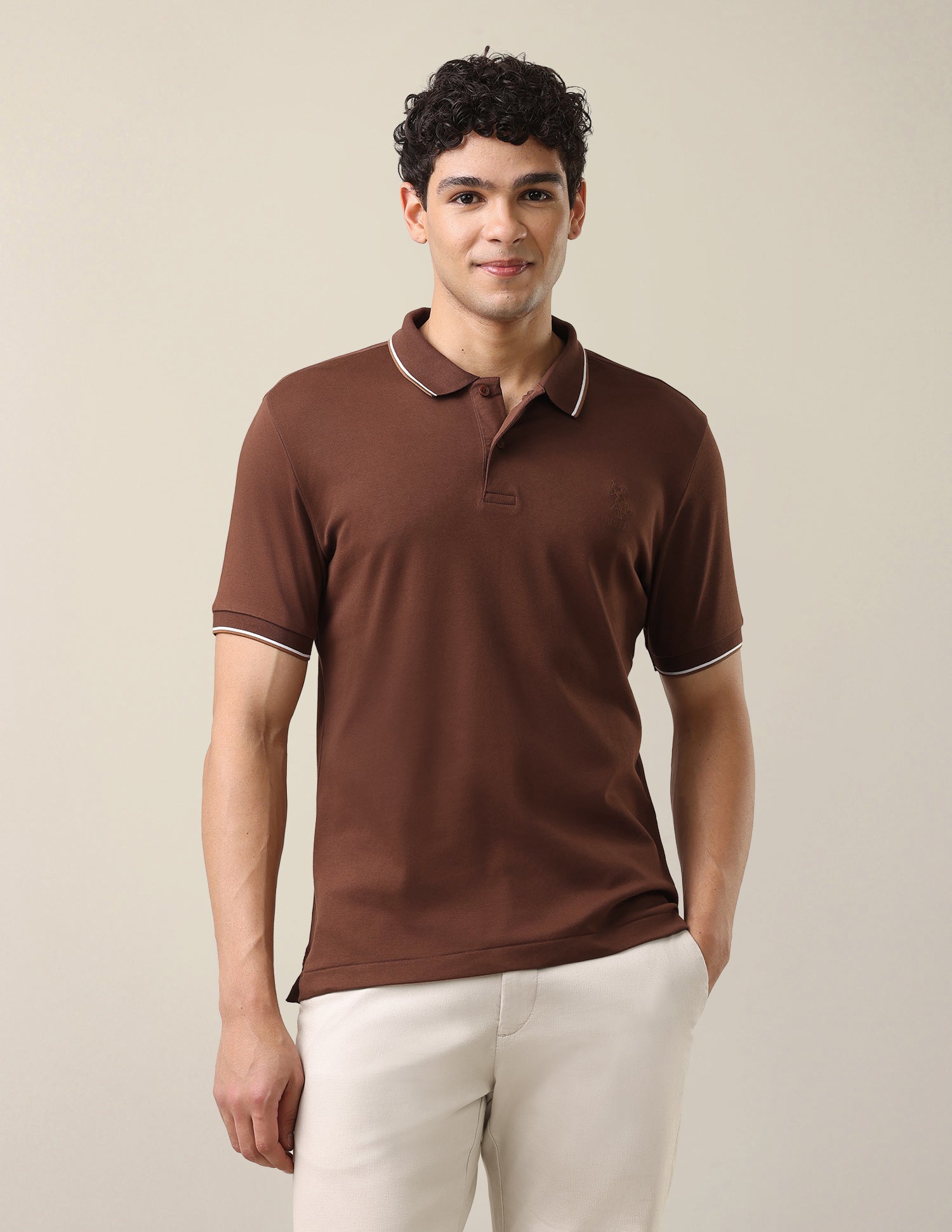 Solid Slim Fit Polo Shirt Brown - U.S. Polo Assn. India | Large