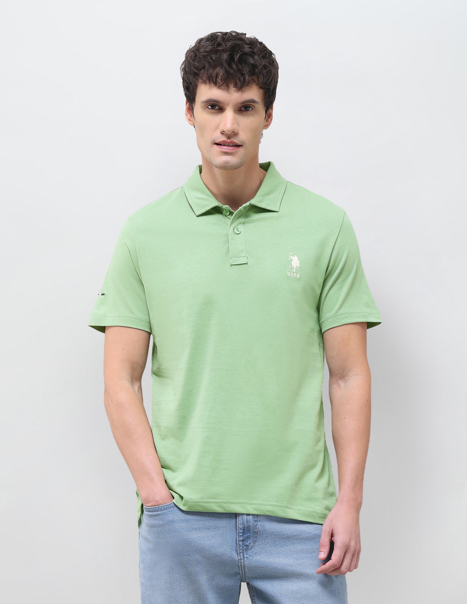 Solid Slim Fit Polo Shirt Light Green - U.S. Polo Assn. India | Large