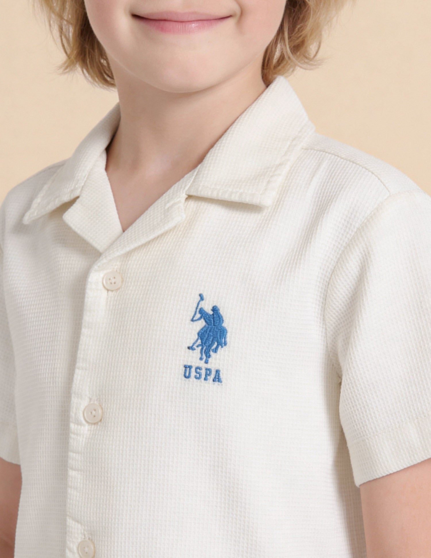 Boys Textured Graphic Brand Appliqued Shirt White - U.S. Polo Assn. India | Large