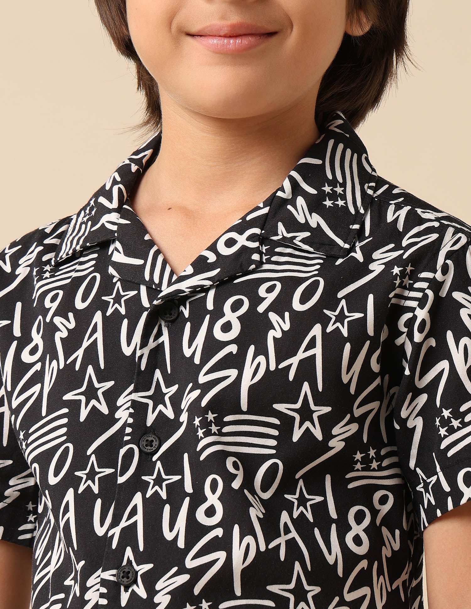 Boys All Over Printed Cuban Shirt Black - U.S. POLO ASSN. | Large