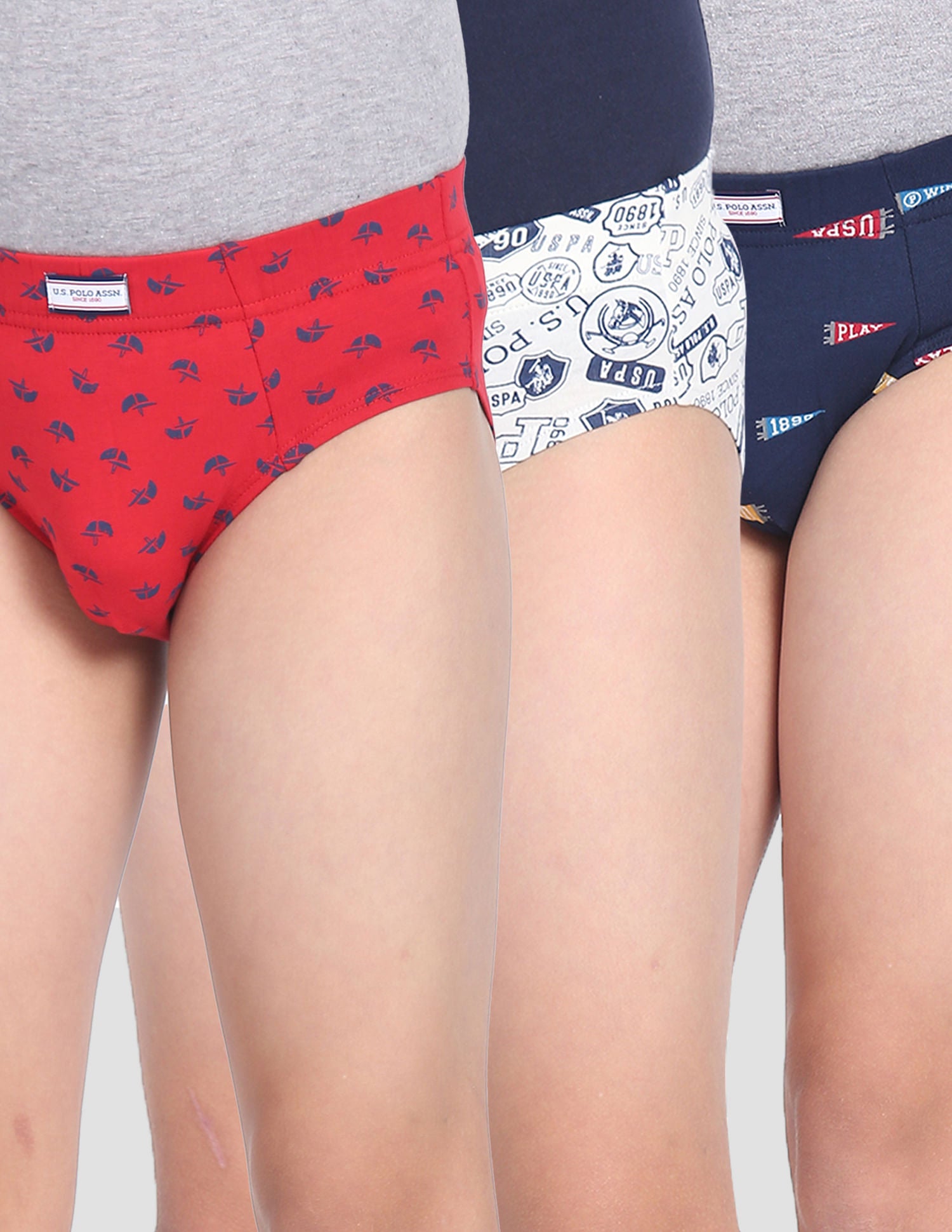 Mid Rise Cotton Spandex OKB01 Briefs - Pack Of 3 Red, Navy and Ecru - U.S. POLO ASSN. | Large