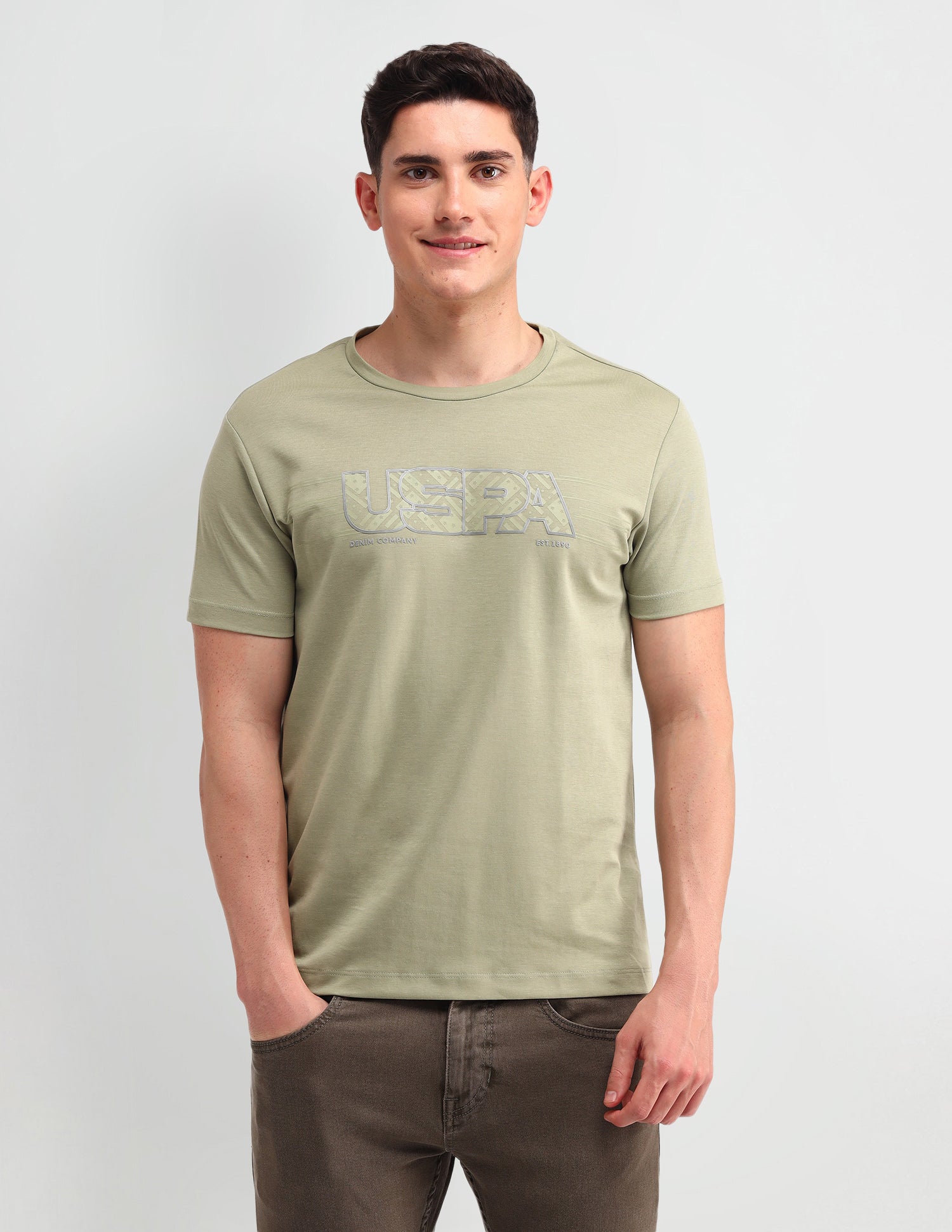 Brand Printed Muscle Fit T-Shirt Mint - U.S. Polo Assn. India | Large