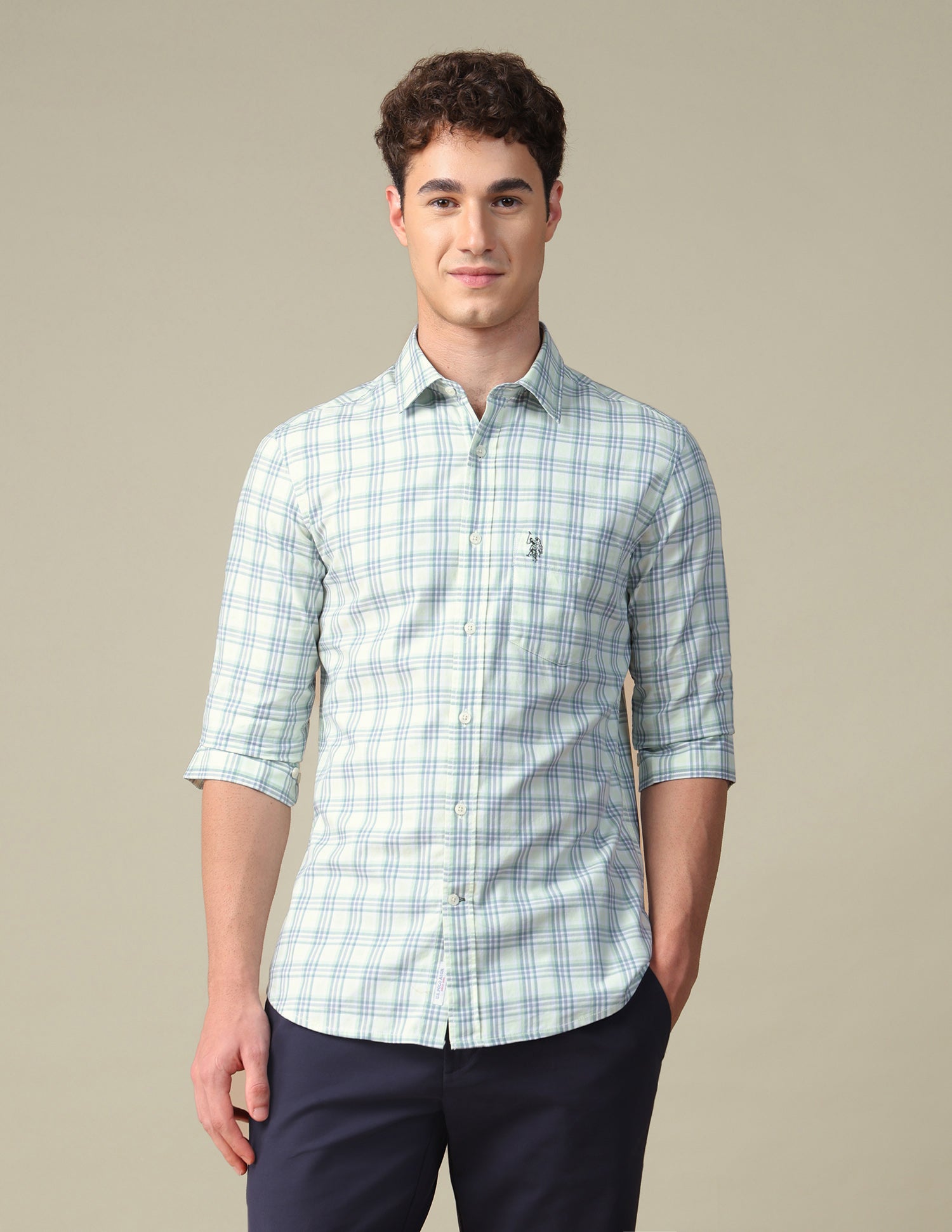 Twill Tailored Fit Shirt Light Green - U.S. Polo Assn. India | Large