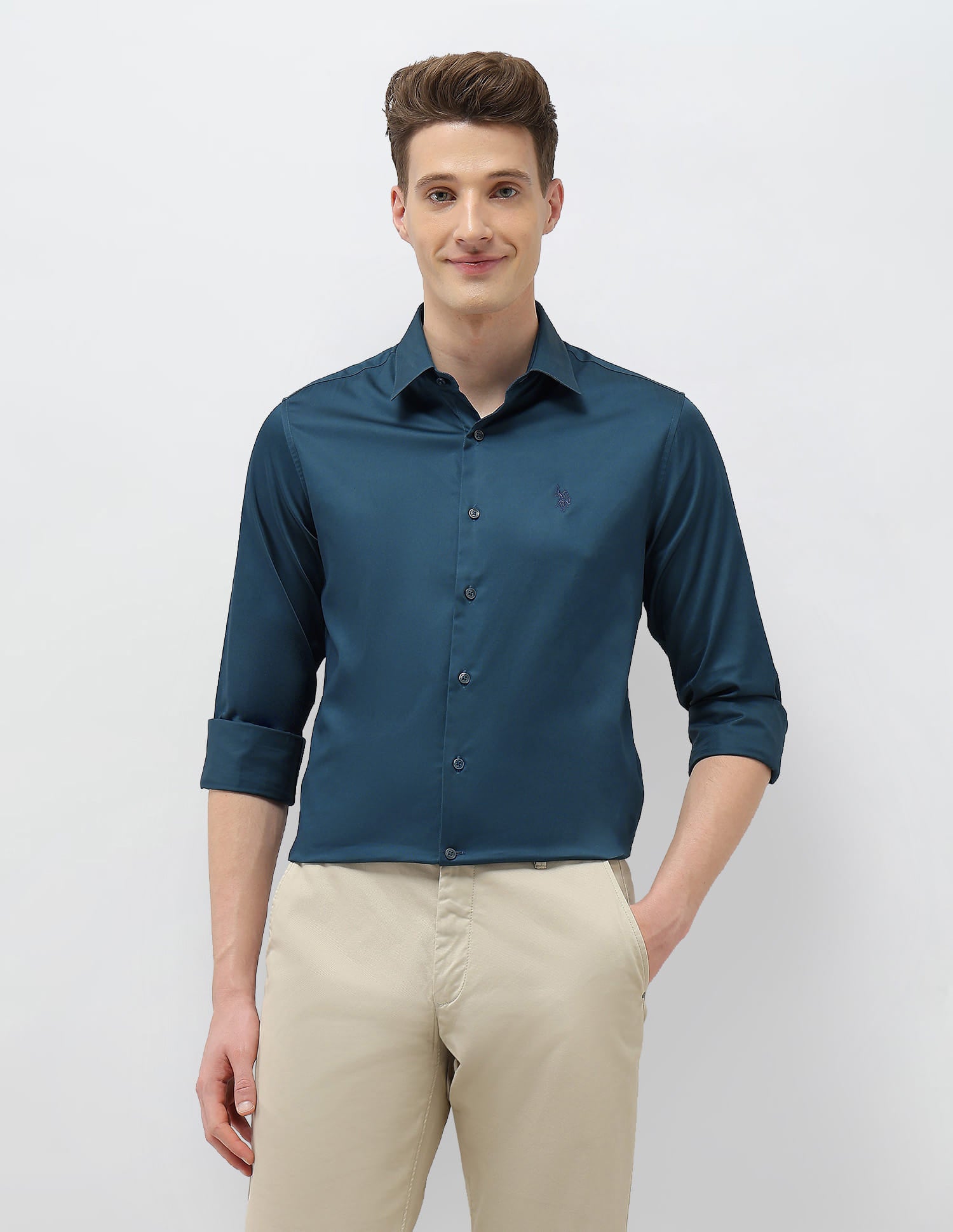 Solid Tailored Fit Shirt Teal - U.S. Polo Assn. India | Large