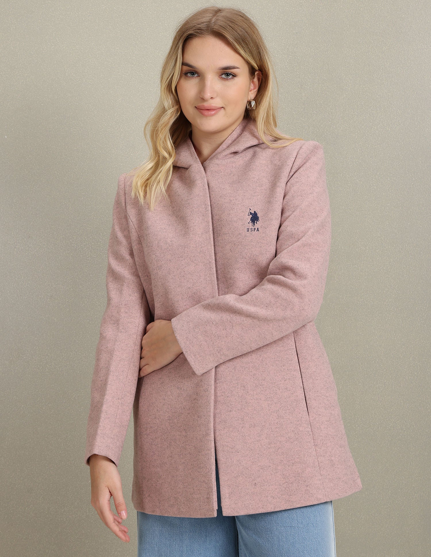 Longline Heathered Hooded Jacket Pink - U.S. POLO ASSN. | Large