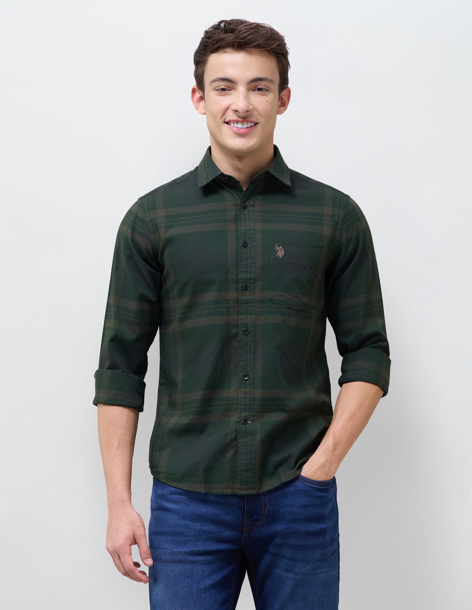 Tartan Checked Regular Fit Shirt Dark Olive - U.S. Polo Assn. India | Large