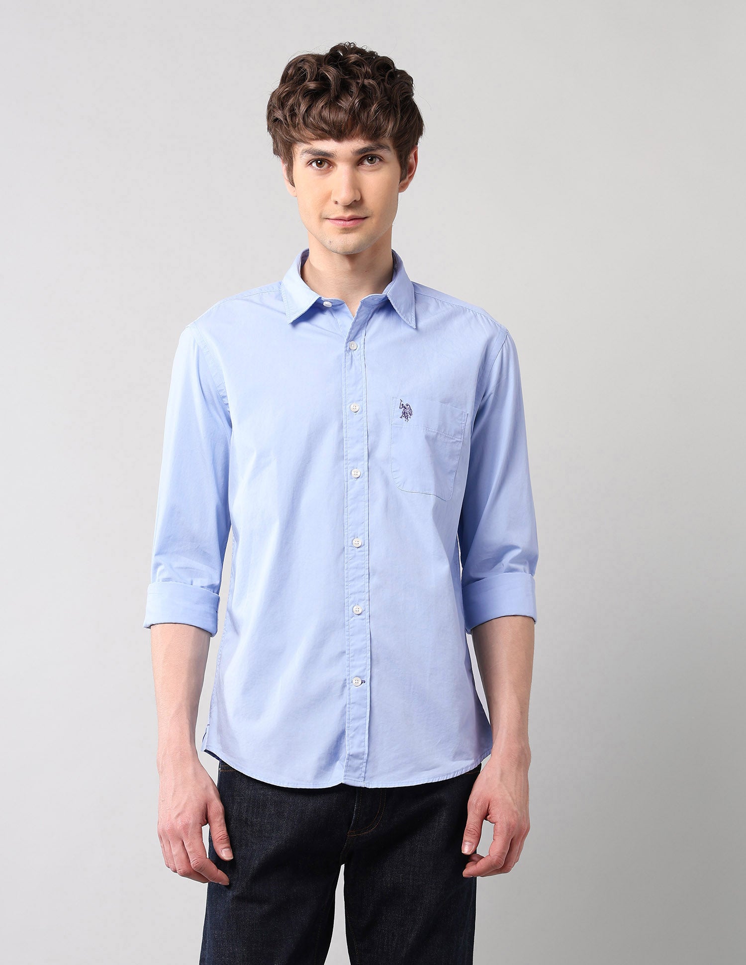 Pure Cotton Regular Fit Shirt Light Blue - U.S. Polo Assn. India | Large