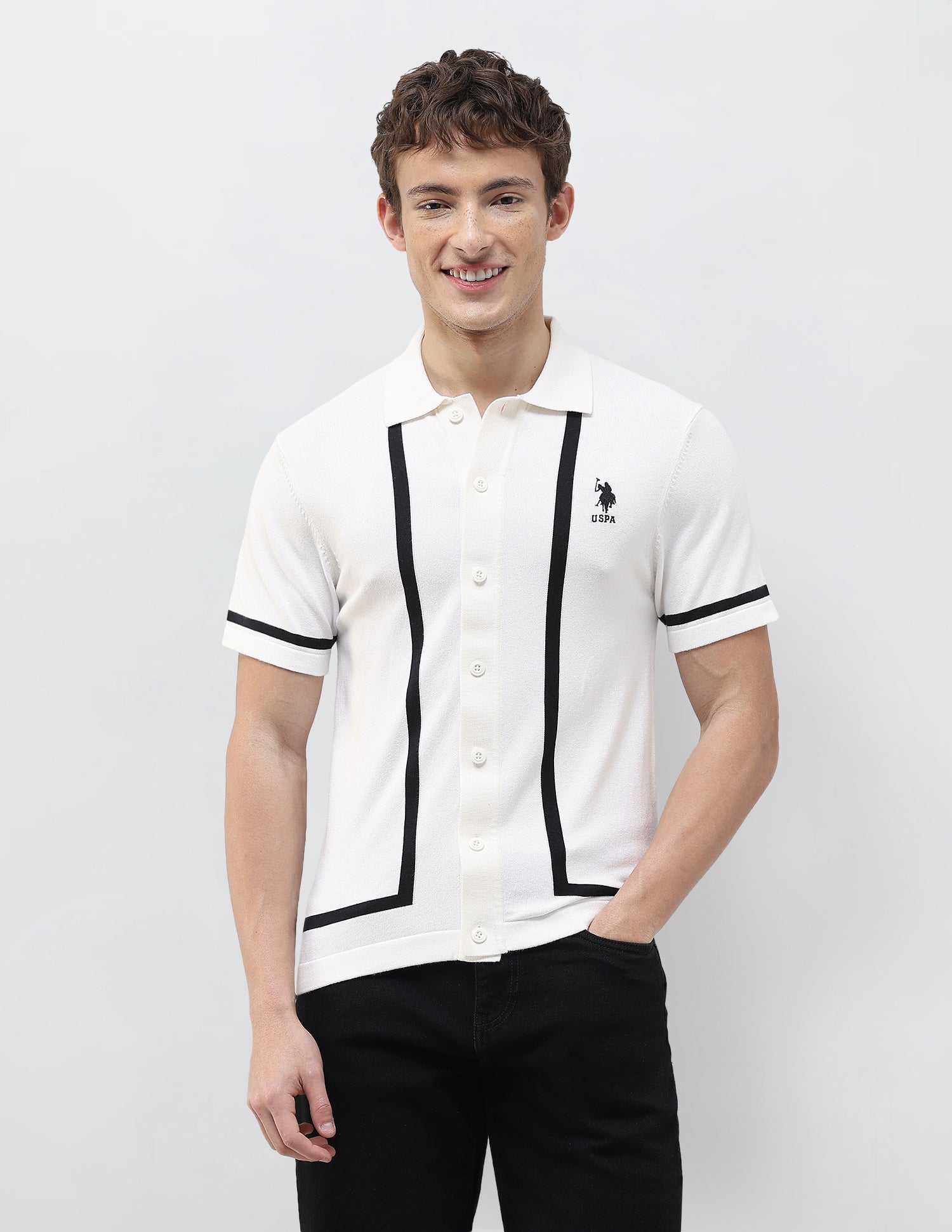 Knitted Slim Fit Shirt Off White - U.S. Polo Assn. India | Large