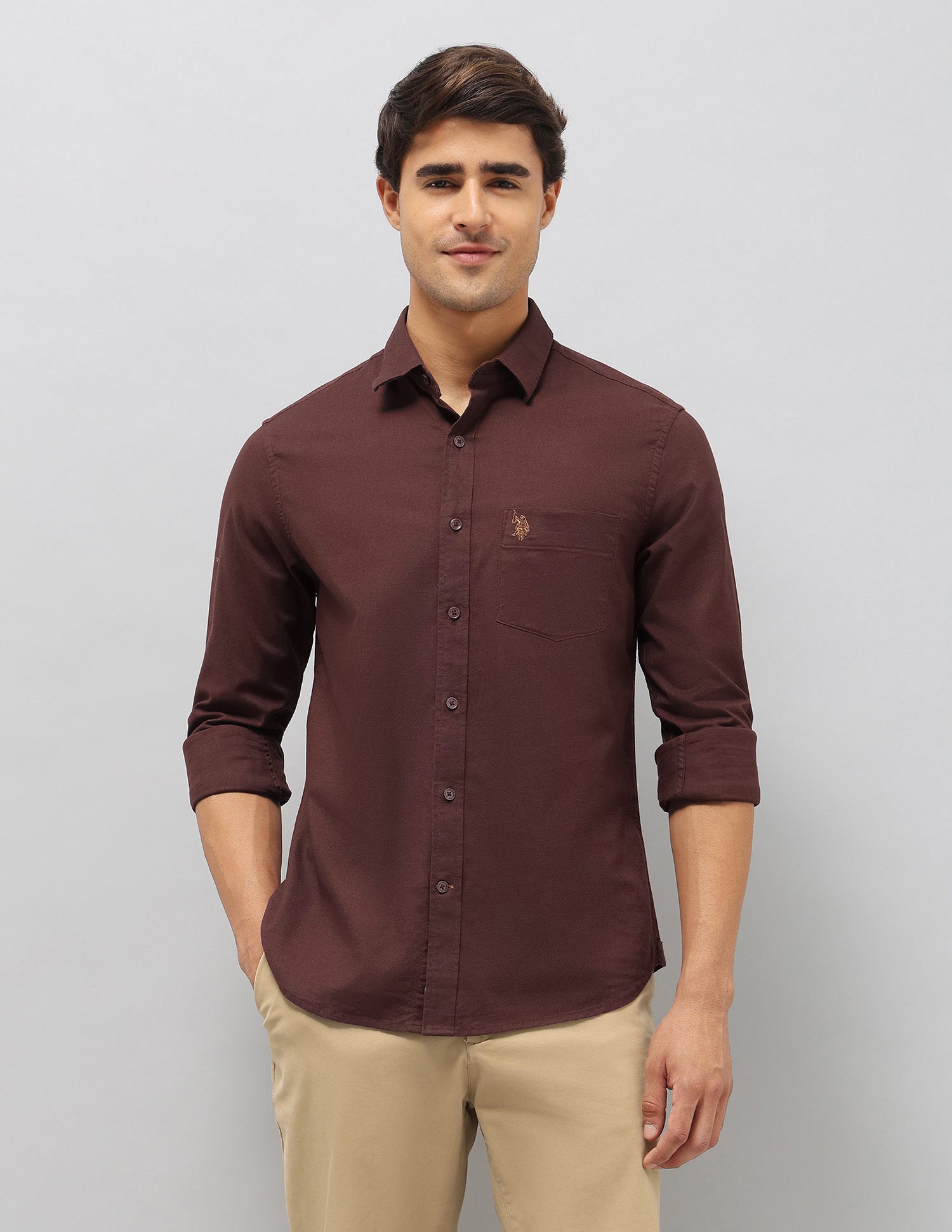 Tailored Fit Oxford Shirt Choco - U.S. Polo Assn. India | Large