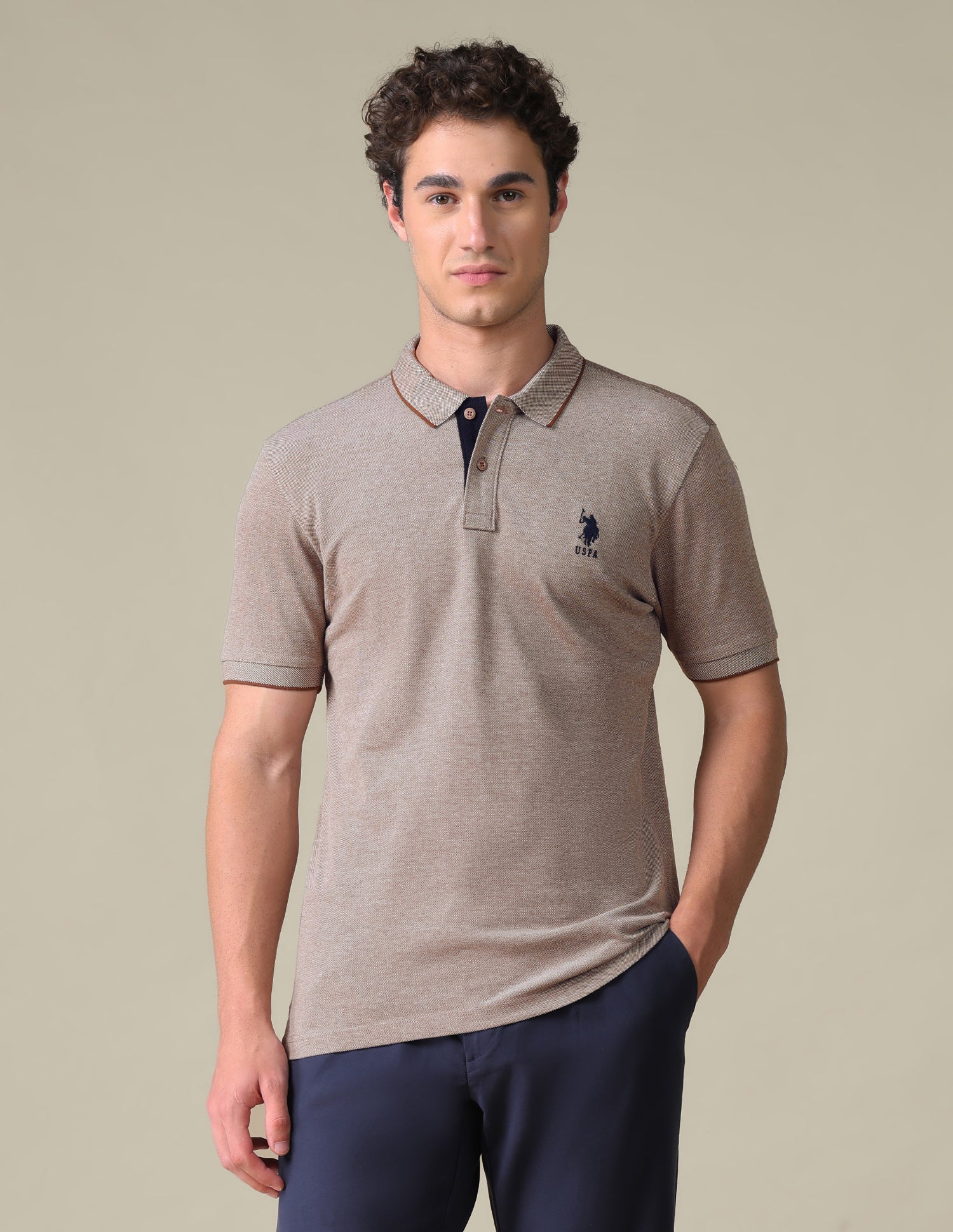 Regular Fit Heathered Polo Shirt Light Brown - U.S. Polo Assn. India | Large