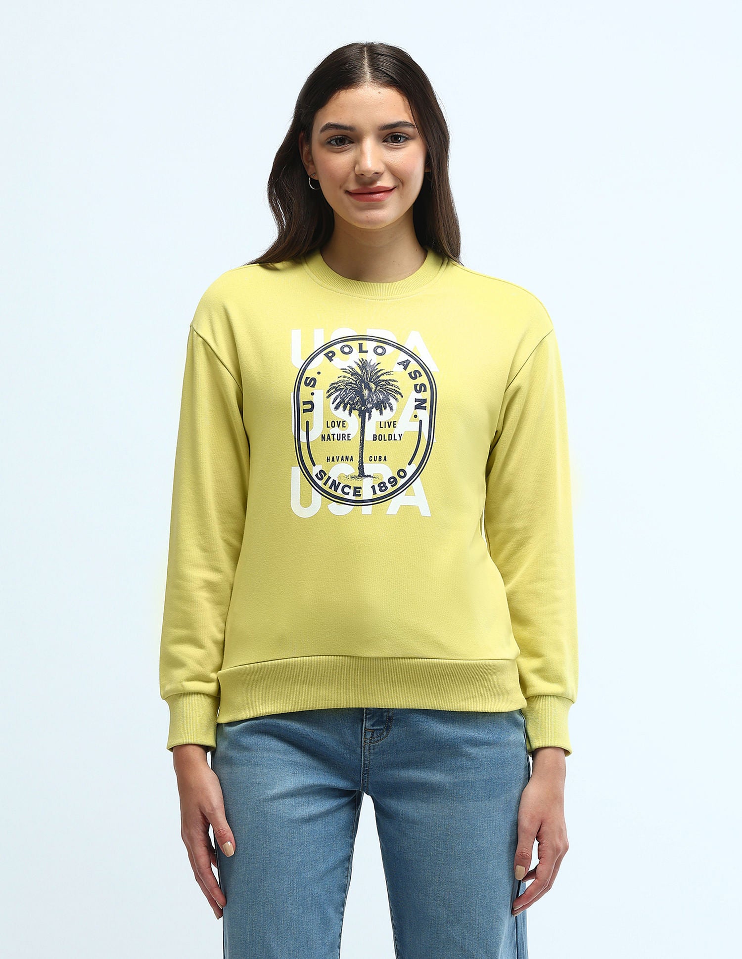 Brand Printed Regular Fit Sweatshirt Yellow - U.S. POLO ASSN. | Large