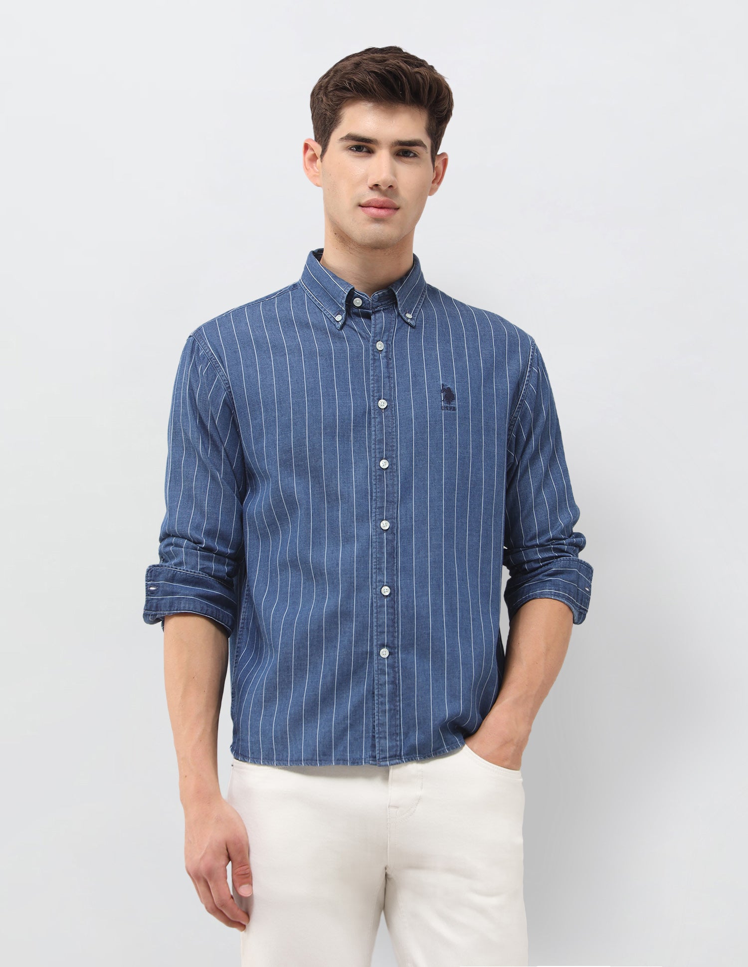 Vertical Striped Dobby Shirt Indigo - U.S. Polo Assn. India | Large