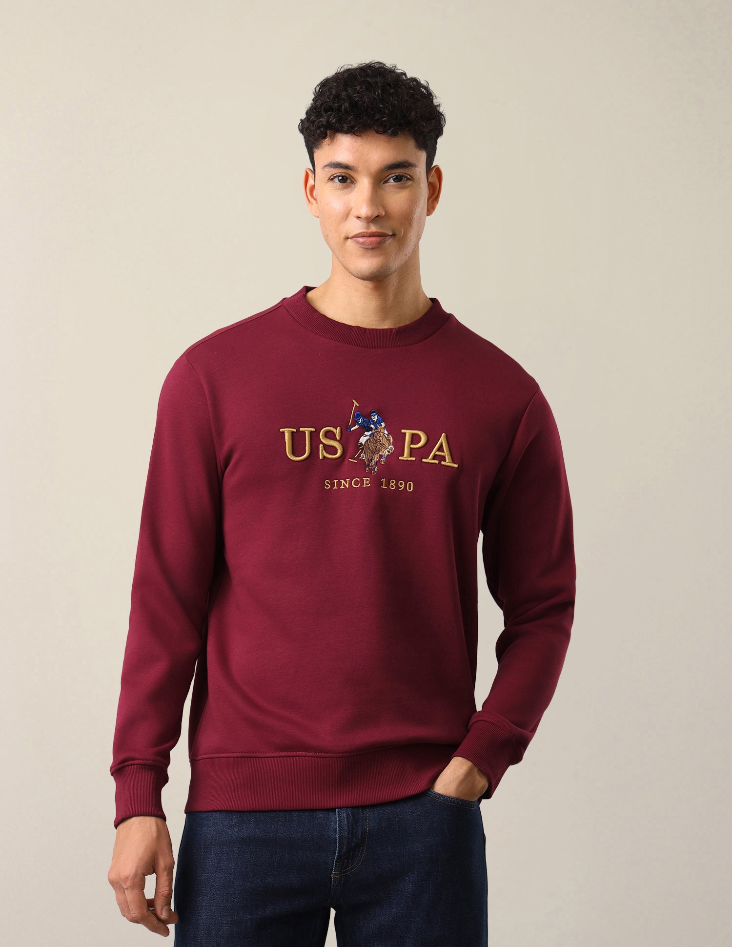 Slim Fit Brand Embroidered Sweatshirt Red - U.S. Polo Assn. India | Large