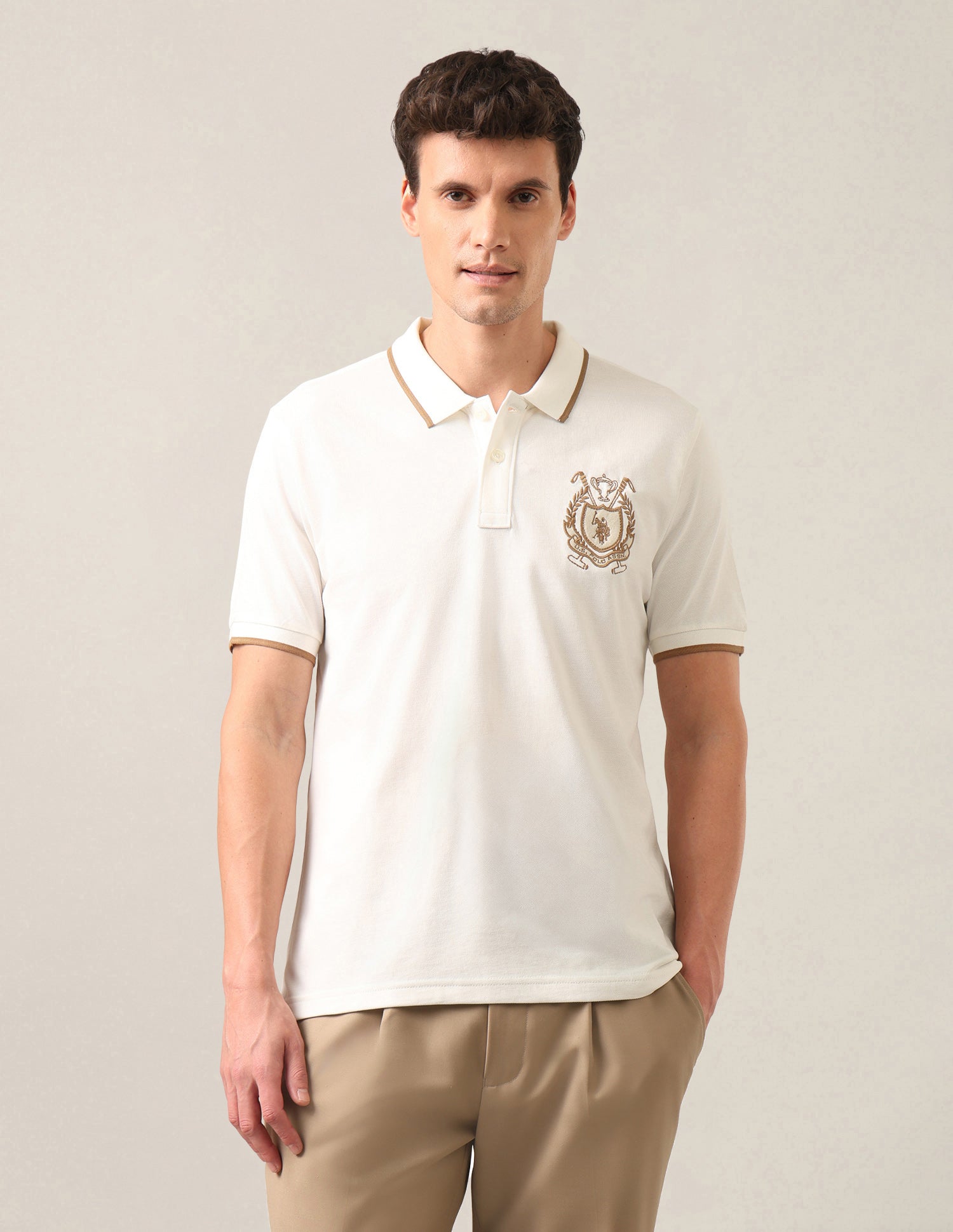 Solid Slim Fit Polo Shirt Ivory - U.S. Polo Assn. India | Large