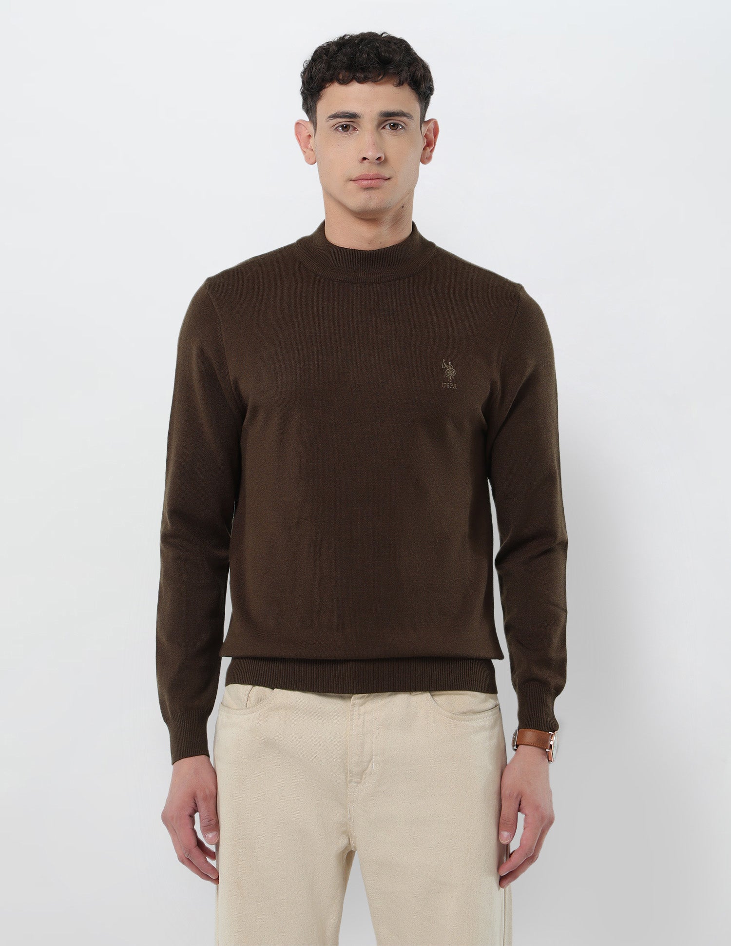 Mock Neck Regular Fit Sweater Dark Brown - U.S. POLO ASSN. | Large