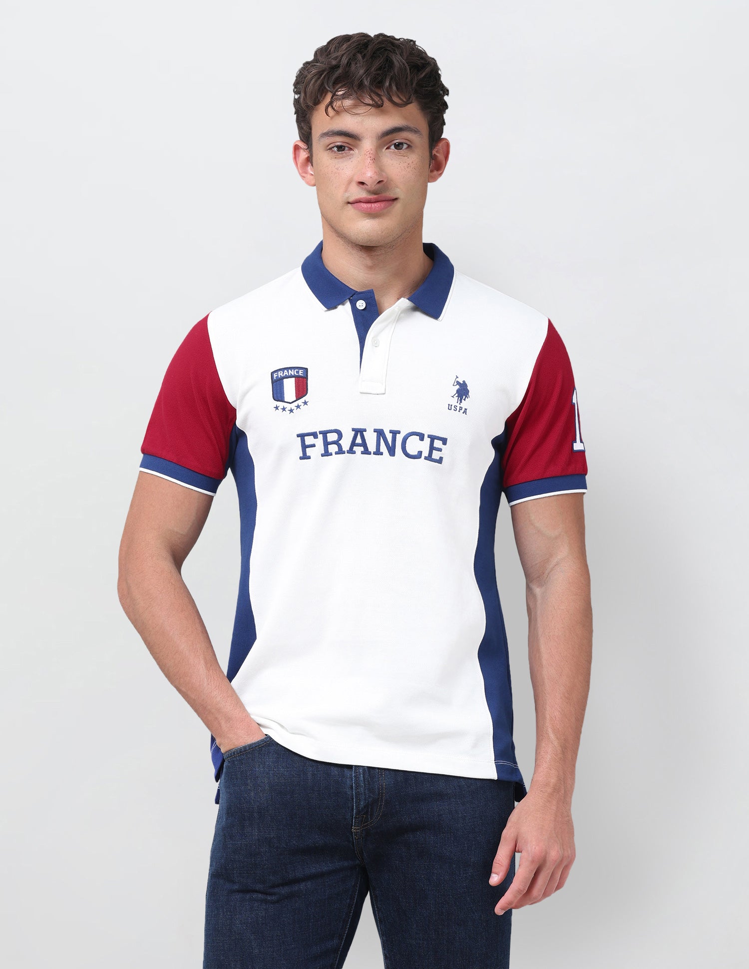 Colourblocked Embroidered Slim Fit Polo Shirt White - U.S. Polo Assn. India | Large