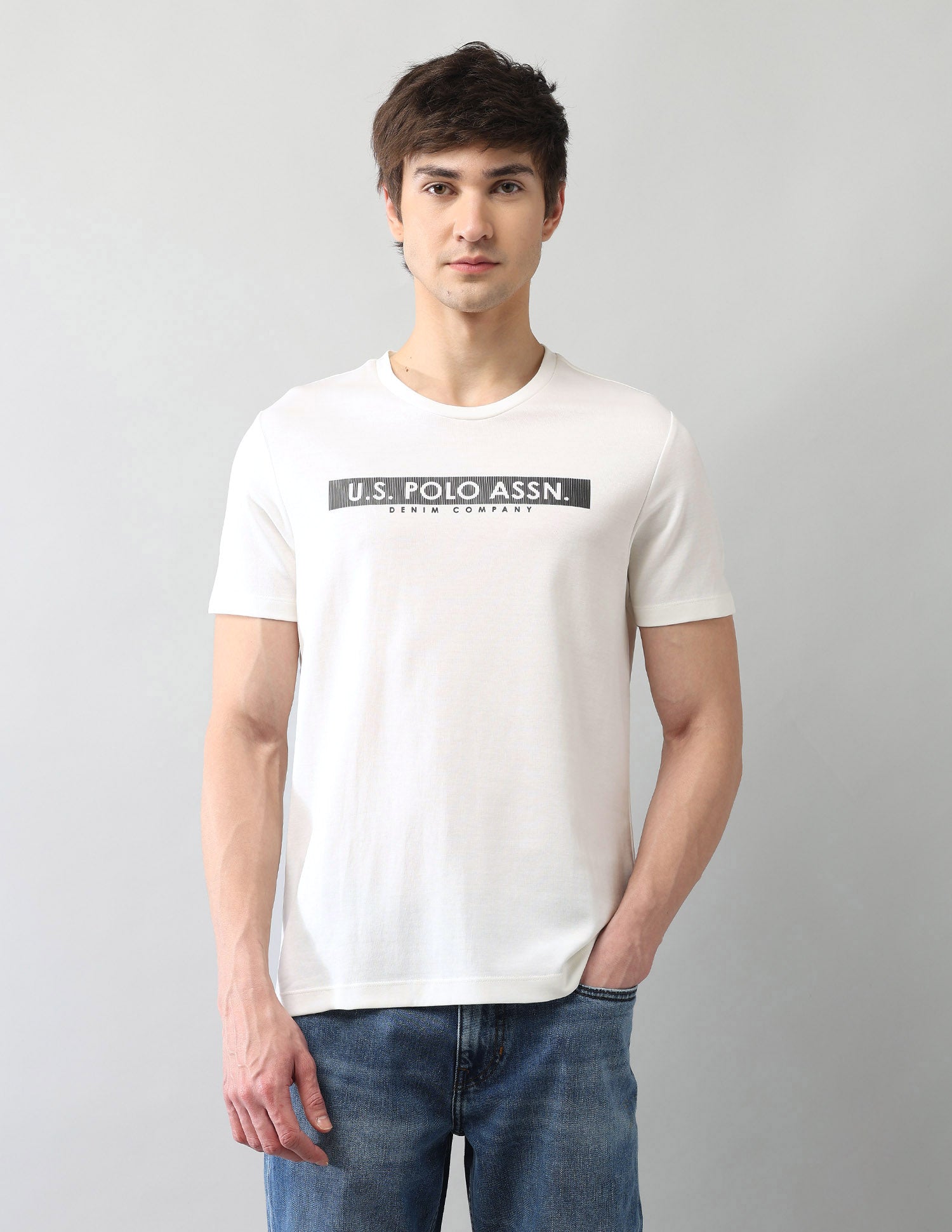 Brand Printed Muscle Fit Black Label T-Shirt Ivory - U.S. Polo Assn. India | Large