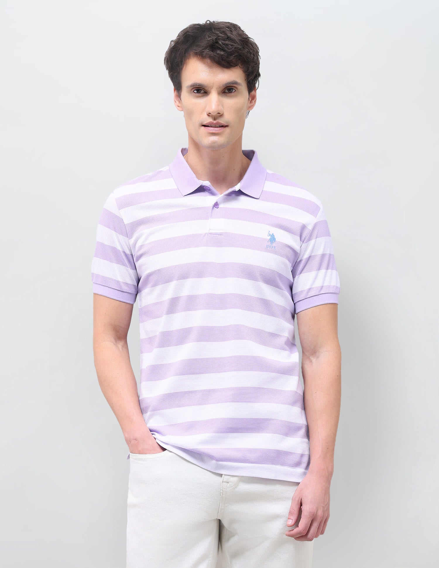 Horizontal Striped Slim Fit Polo Shirt Purple - U.S. Polo Assn. India | Large