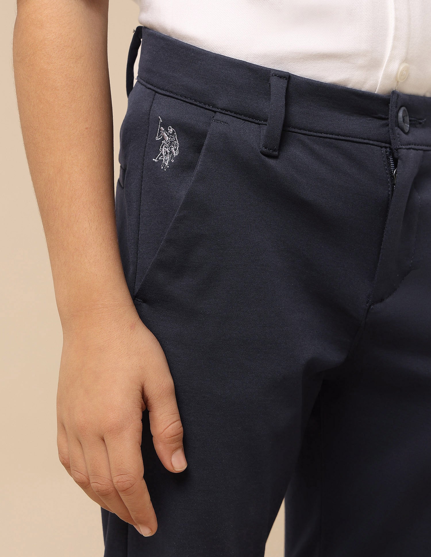 Boys Solid Slim Fit Trousers Navy - U.S. POLO ASSN. | Large
