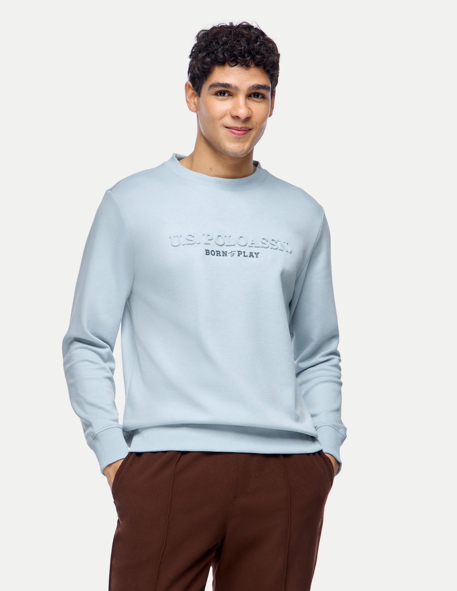 Brand Embossed Slim Fit Sweatshirt Light Blue - U.S. Polo Assn. India | Large