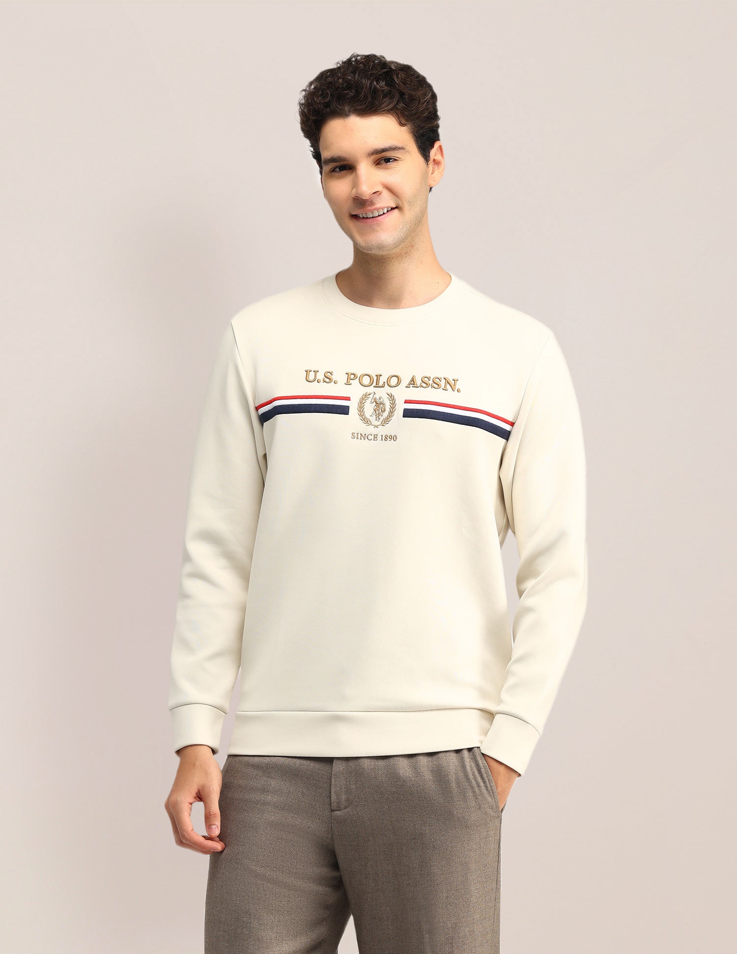 Brand Printed Regular Fit Sweatshirt White - U.S. Polo Assn. India | Large