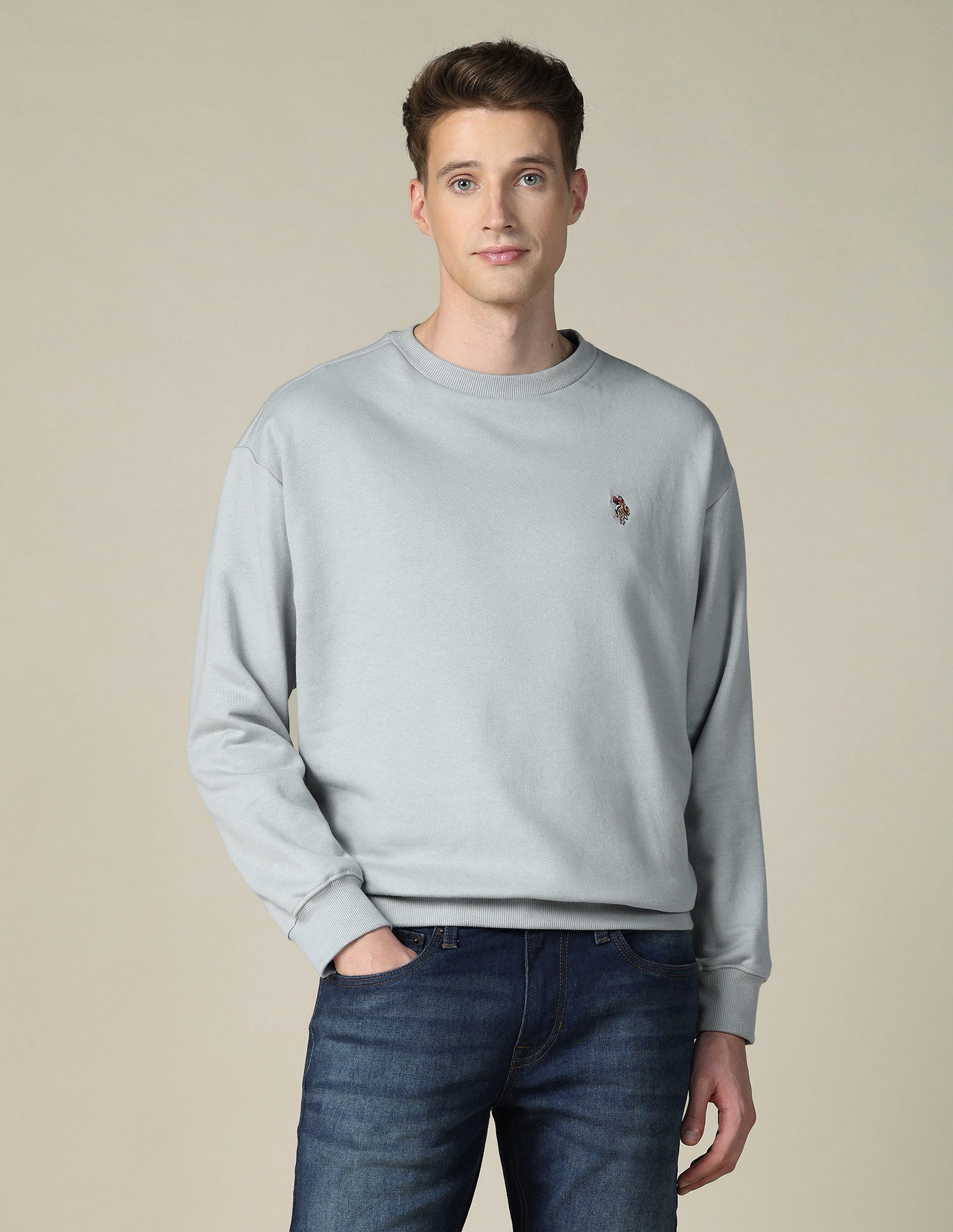 Solid Relaxed Fit Sweatshirt Light Grey - U.S. POLO ASSN. | Large