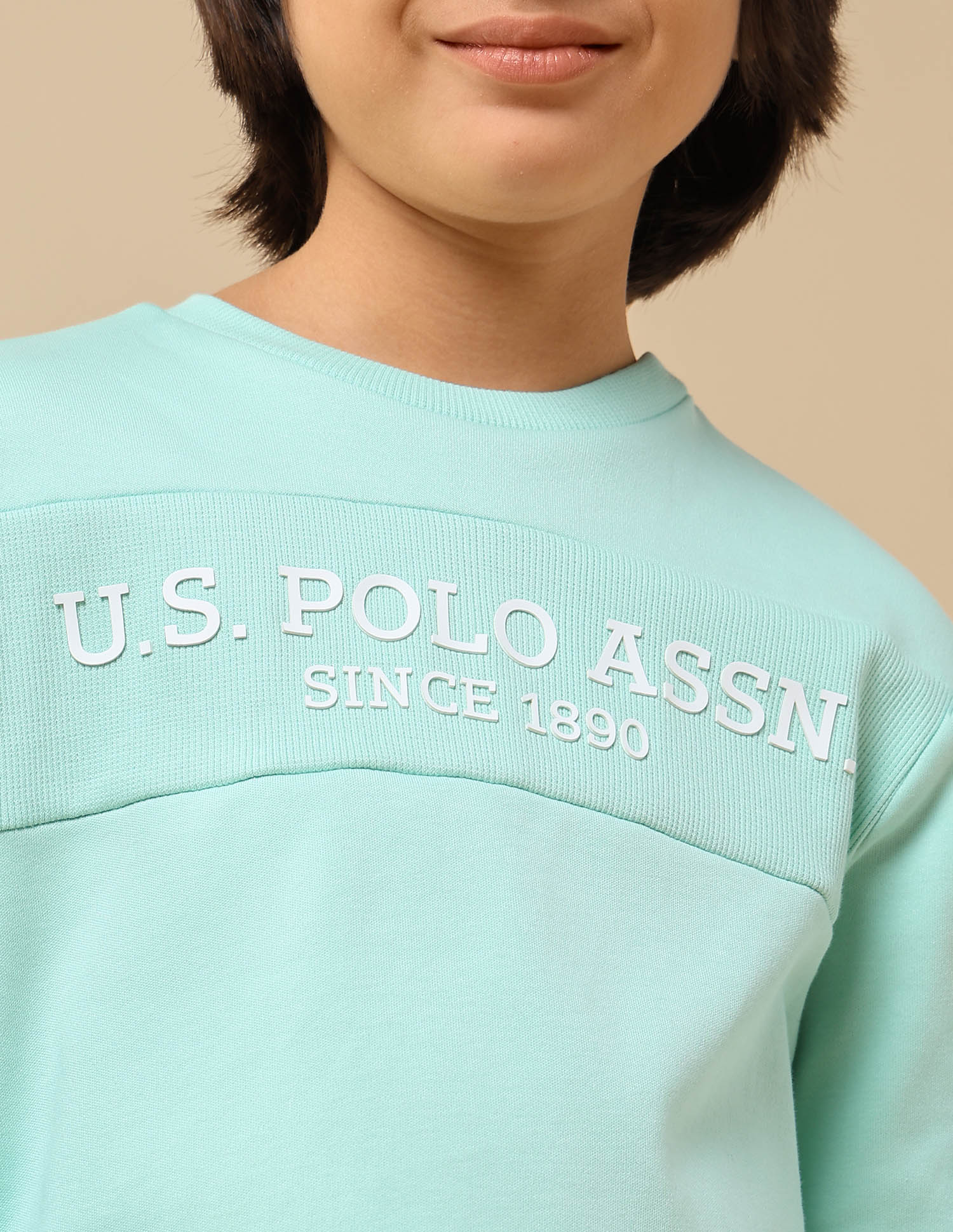 Boys Brand Embossed Regular Fit Sweatshirt Light Green - U.S. POLO ASSN. | Large