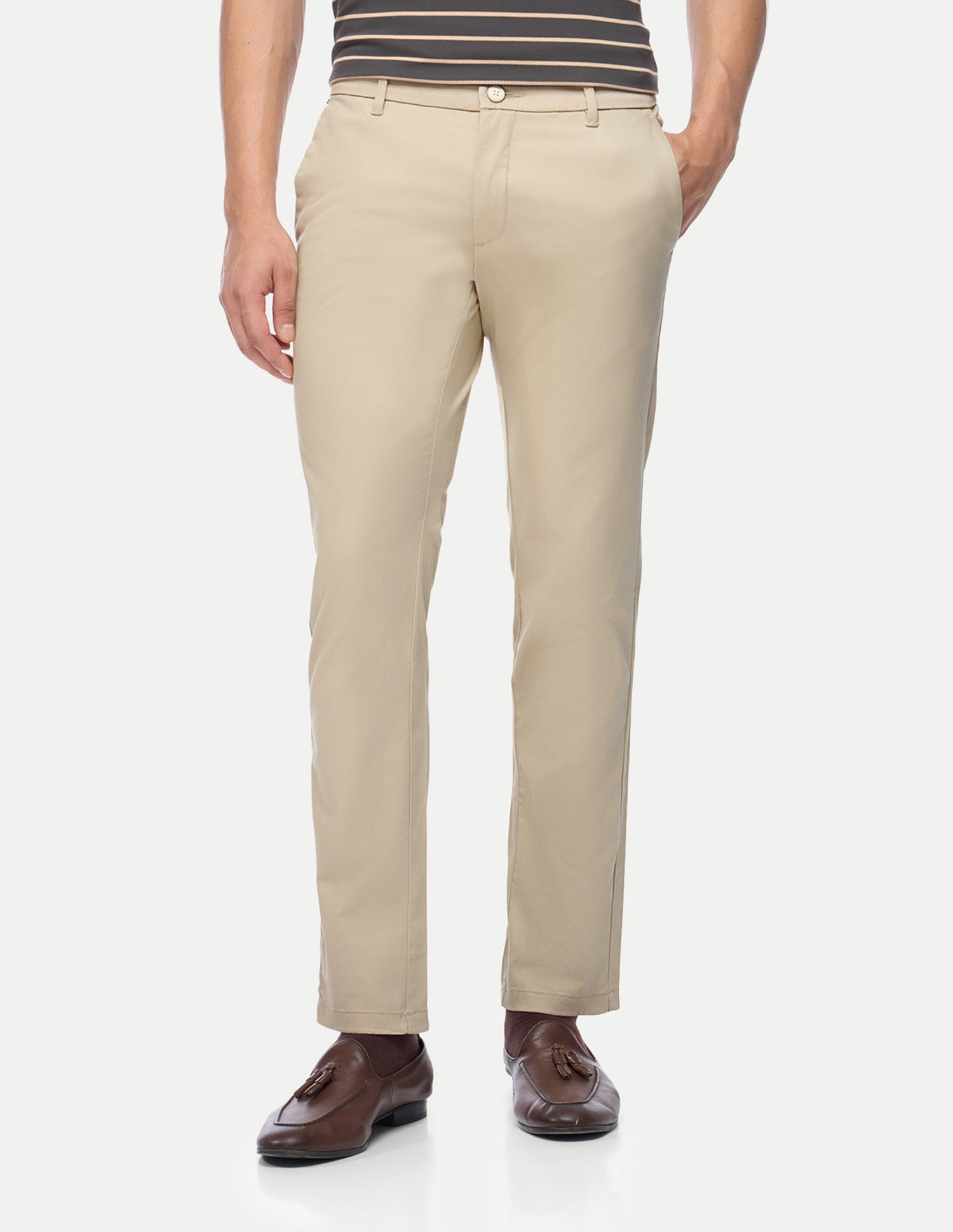 Denver Slim Fit Twill Trousers Beige - U.S. Polo Assn. India | Large
