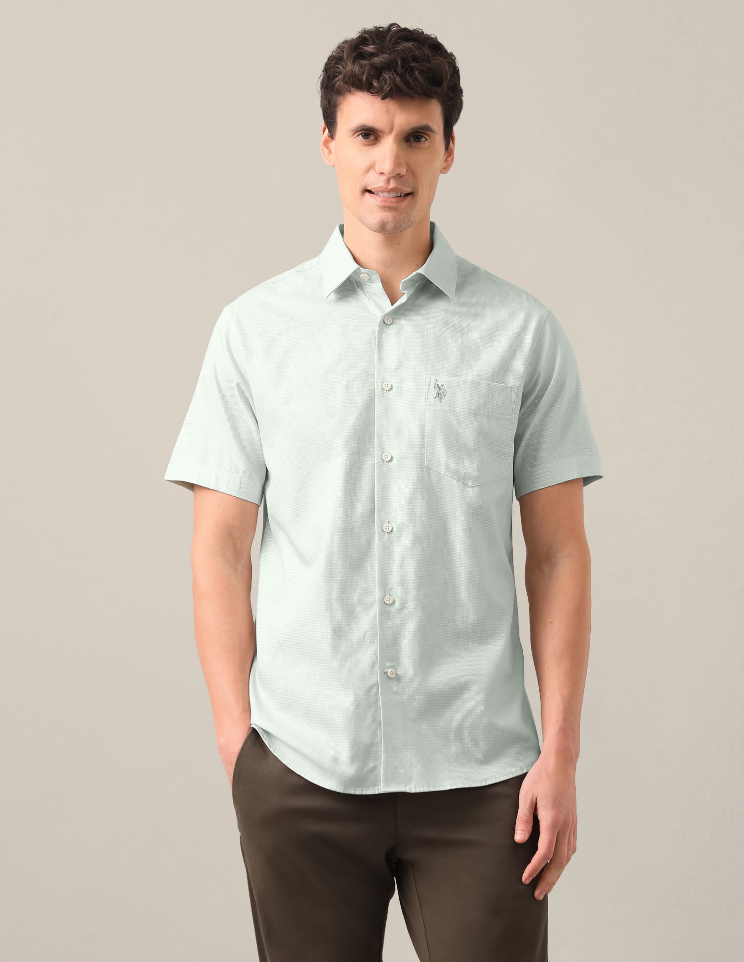 Textured Tailored Fit Shirt Green - U.S. Polo Assn. India | Large