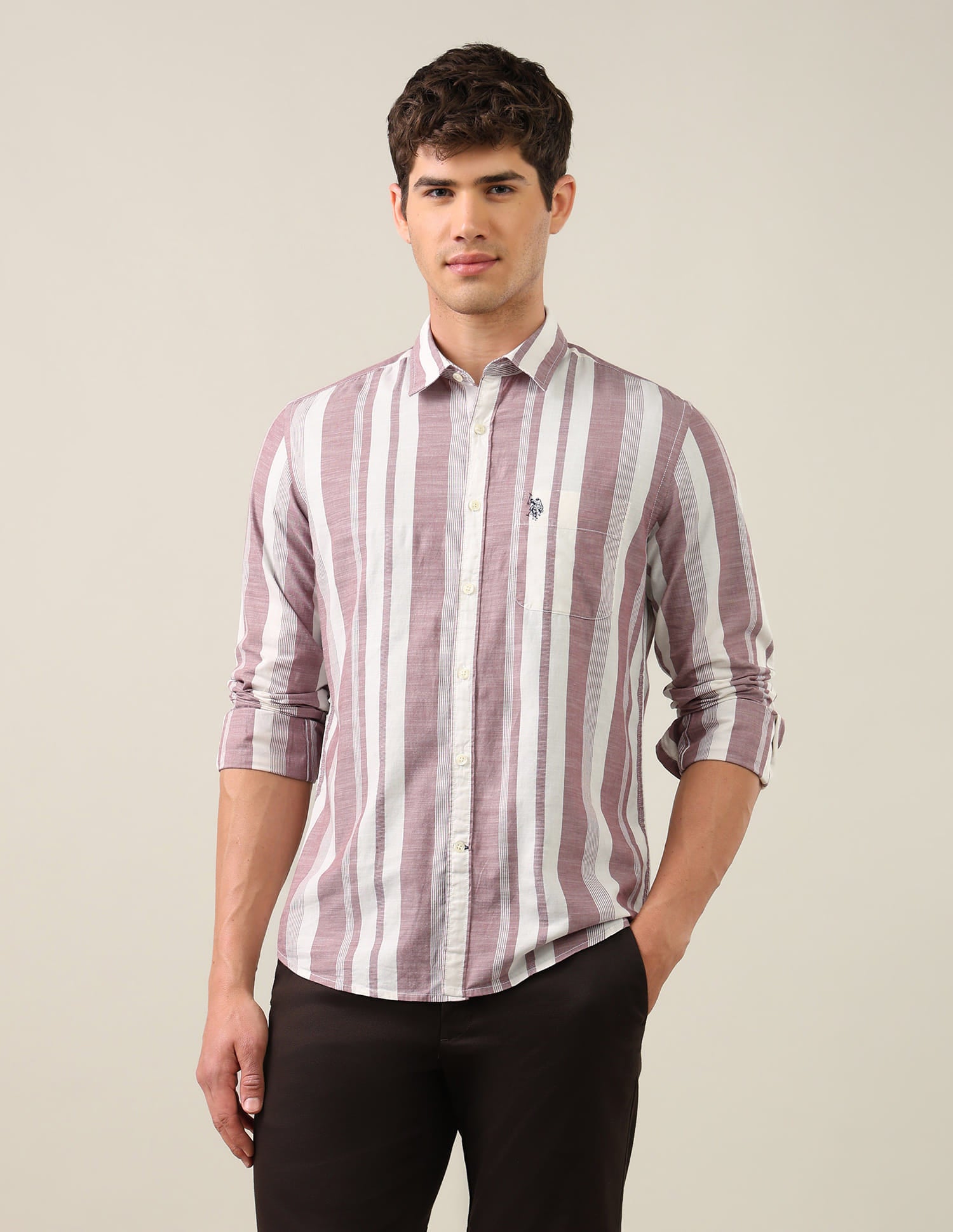 Vertical Striped Regular Fit Shirt Pink - U.S. Polo Assn. India | Large