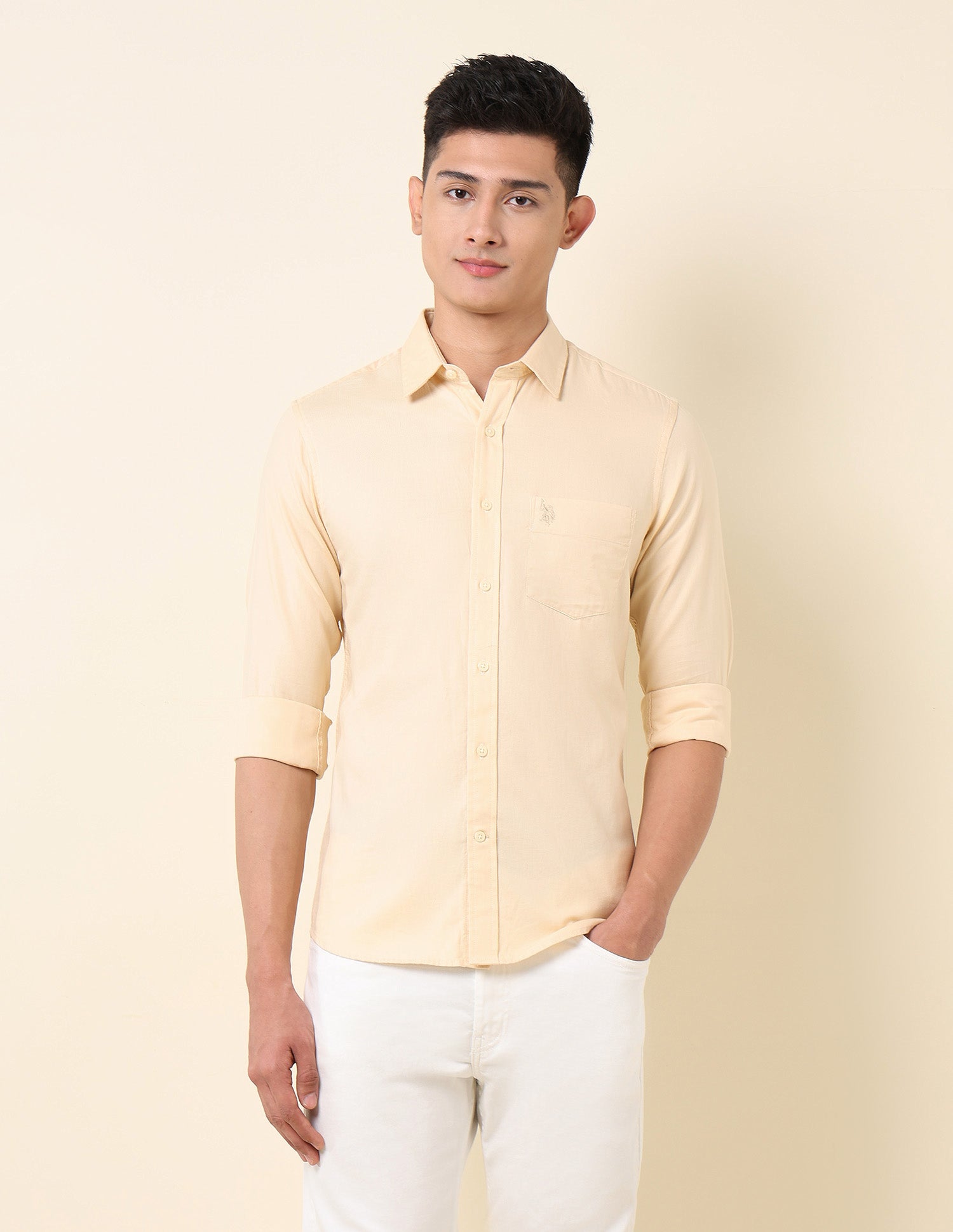 Solid Pure Cotton Shirt Yellow - U.S. Polo Assn. India | Large