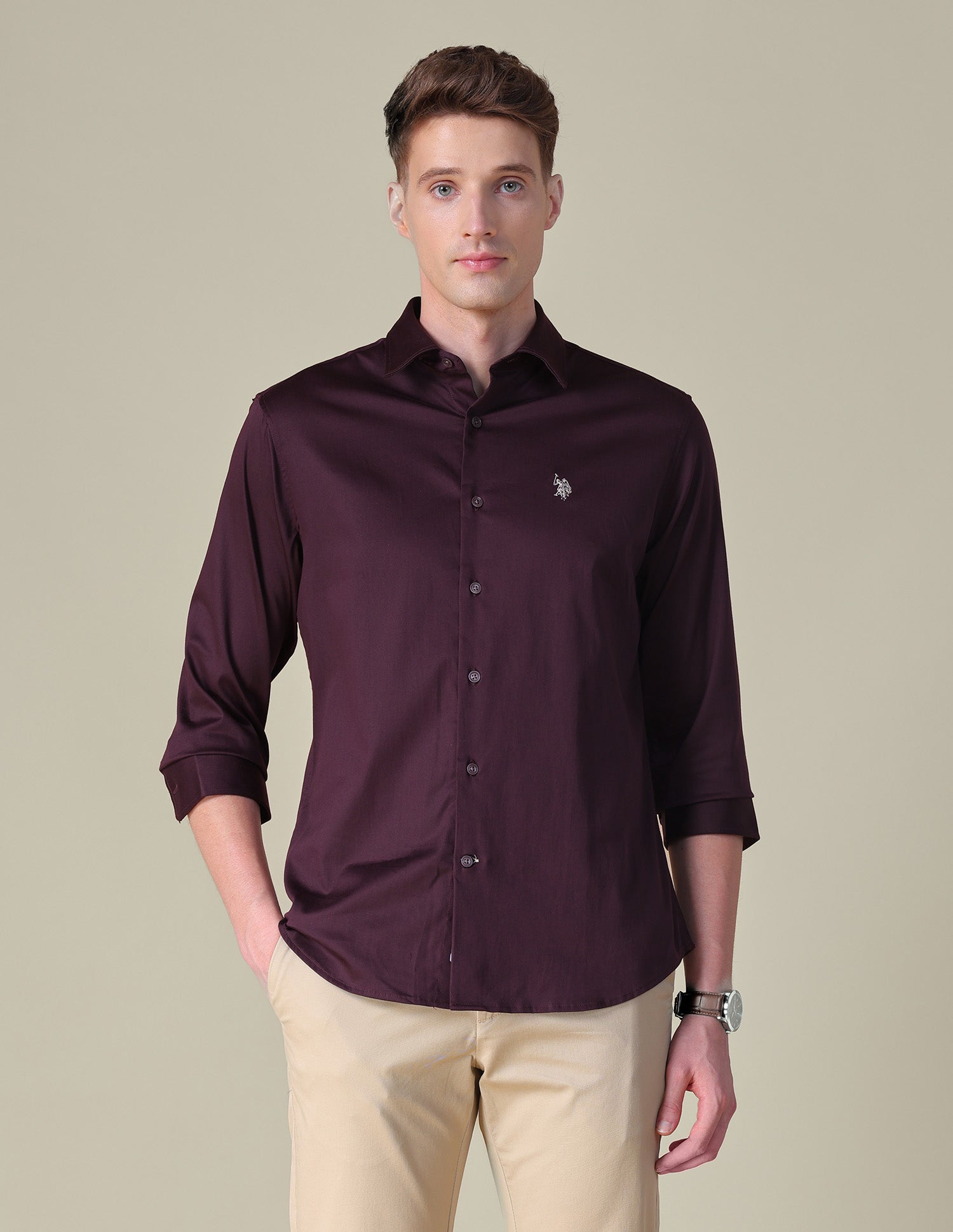 Satin Tailored Fit Shirt Wine - U.S. POLO ASSN. | Large