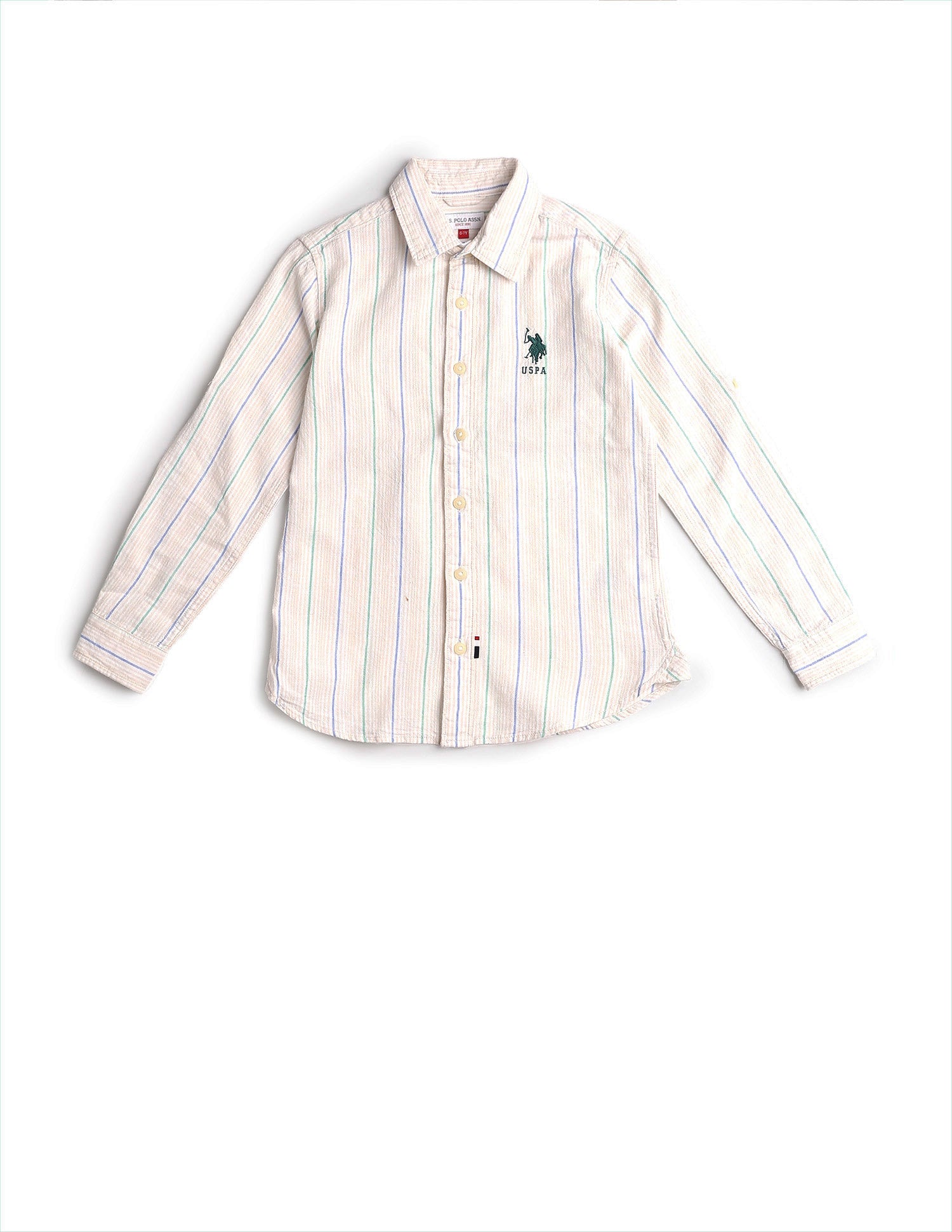 Boys Vertical Striped Regular Fit Shirt Turquoise - U.S. POLO ASSN. | Large