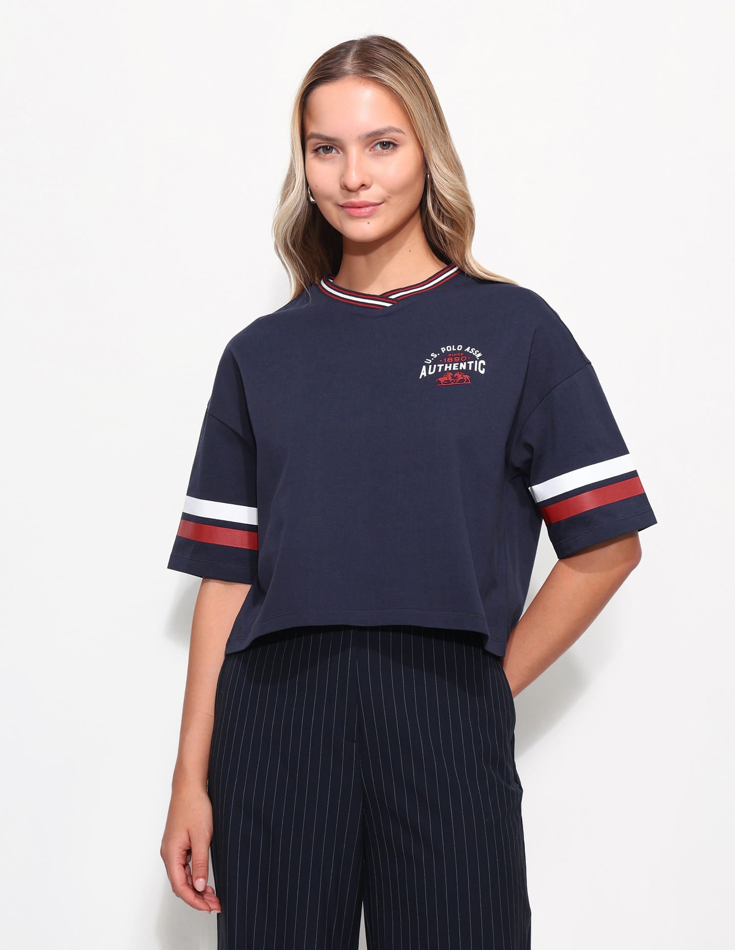 Varsity Relaxed Crop T-Shirt Blue - U.S. Polo Assn. India | Large