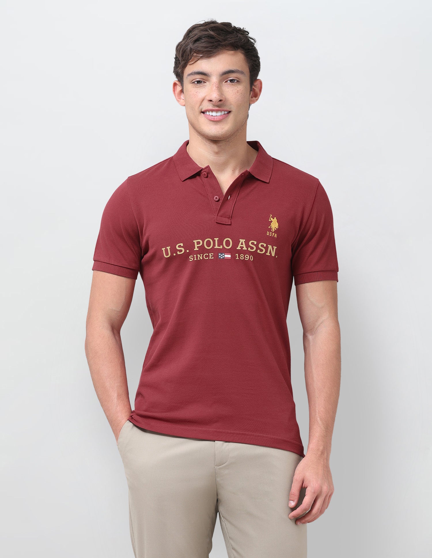 Brand Printed Regular Fit Polo Shirt Red - U.S. Polo Assn. India | Large